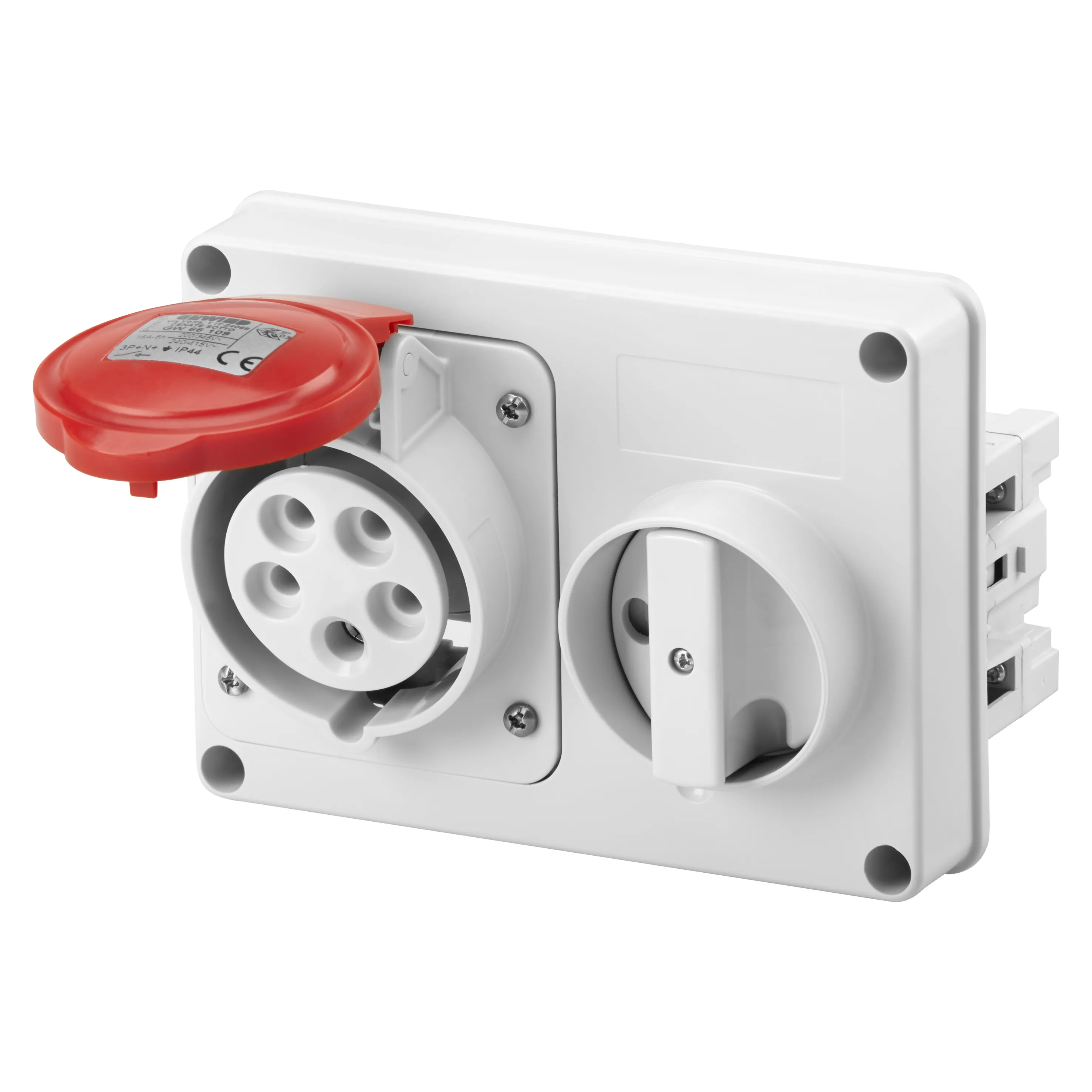 Priza orizontala interblocata fixa fara fund fara baza suport de alimentare 3p+n+e 16a 346-415v 50/60hz 6h ip44 gewiss gw66109