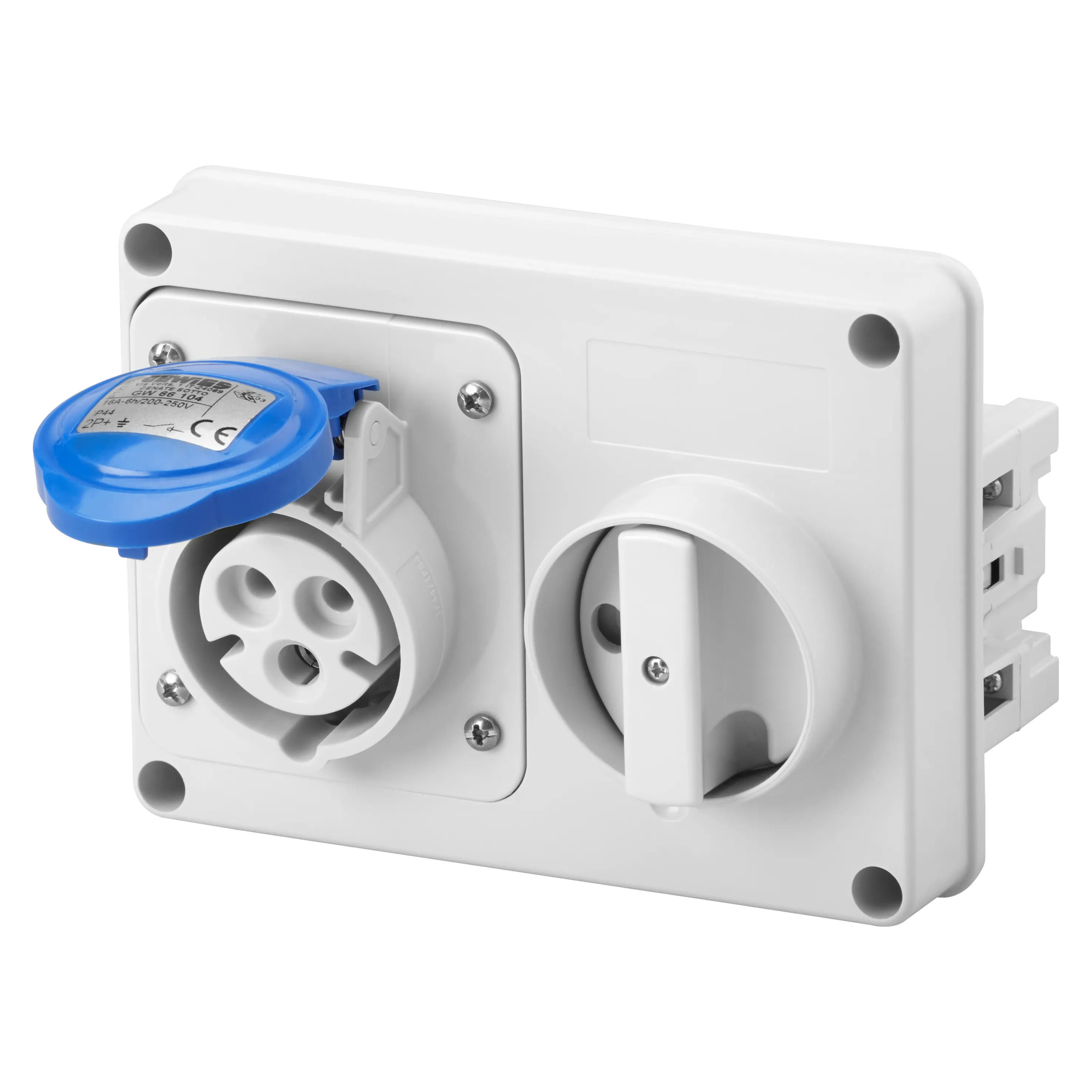 Priza Orizontala Fixa Interblocata Fara Fund Fara Baza Suport De Alimentare 2P+E 32A 200-250V 50/60Hz 6H IP44 Gewiss GW66115
