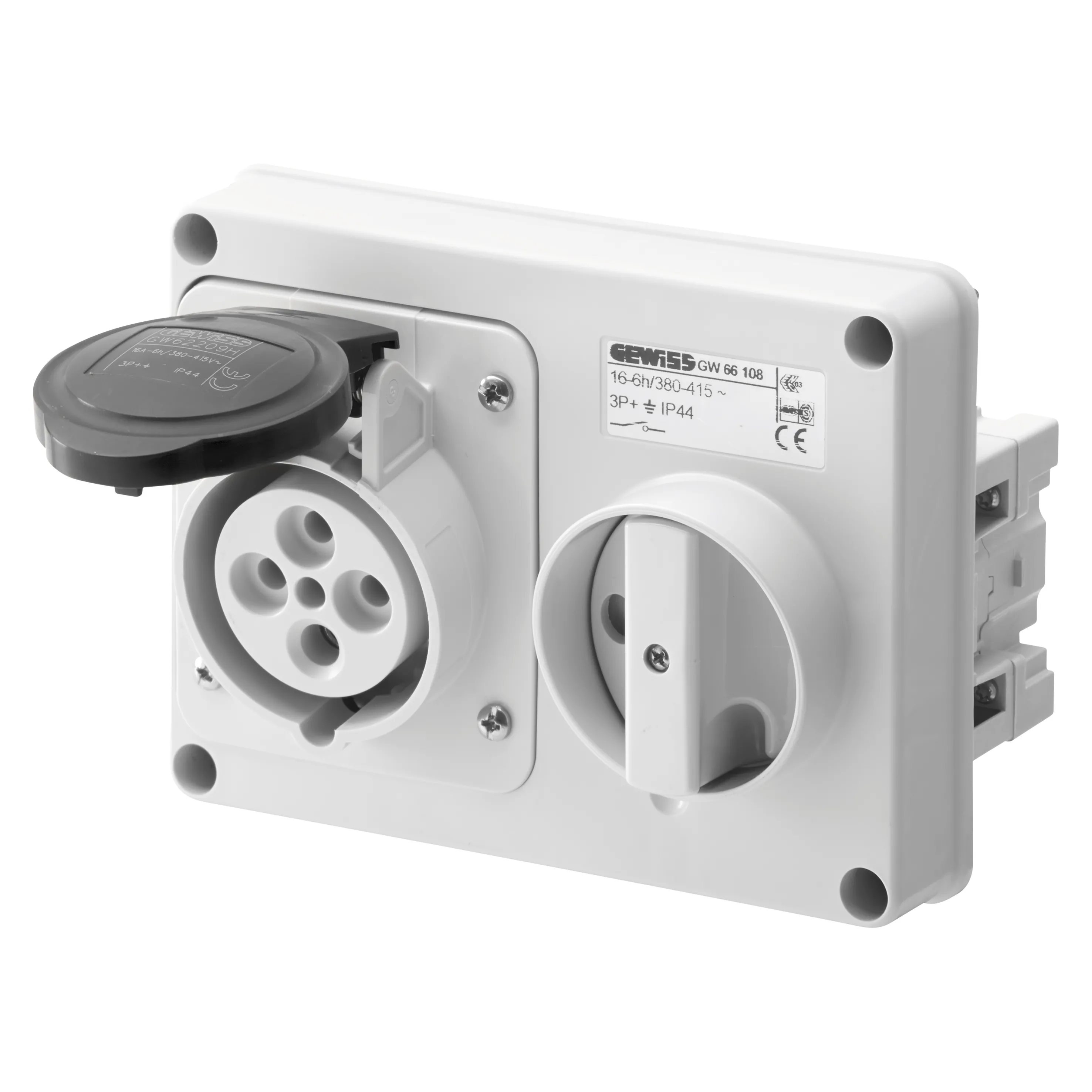 Priza Orizontala Fixa Interblocata Fara Fund Fara Baza Suport De Alimentare 3P+E 32A 480-500V 50/60Hz 7H IP44 Gewiss GW66121