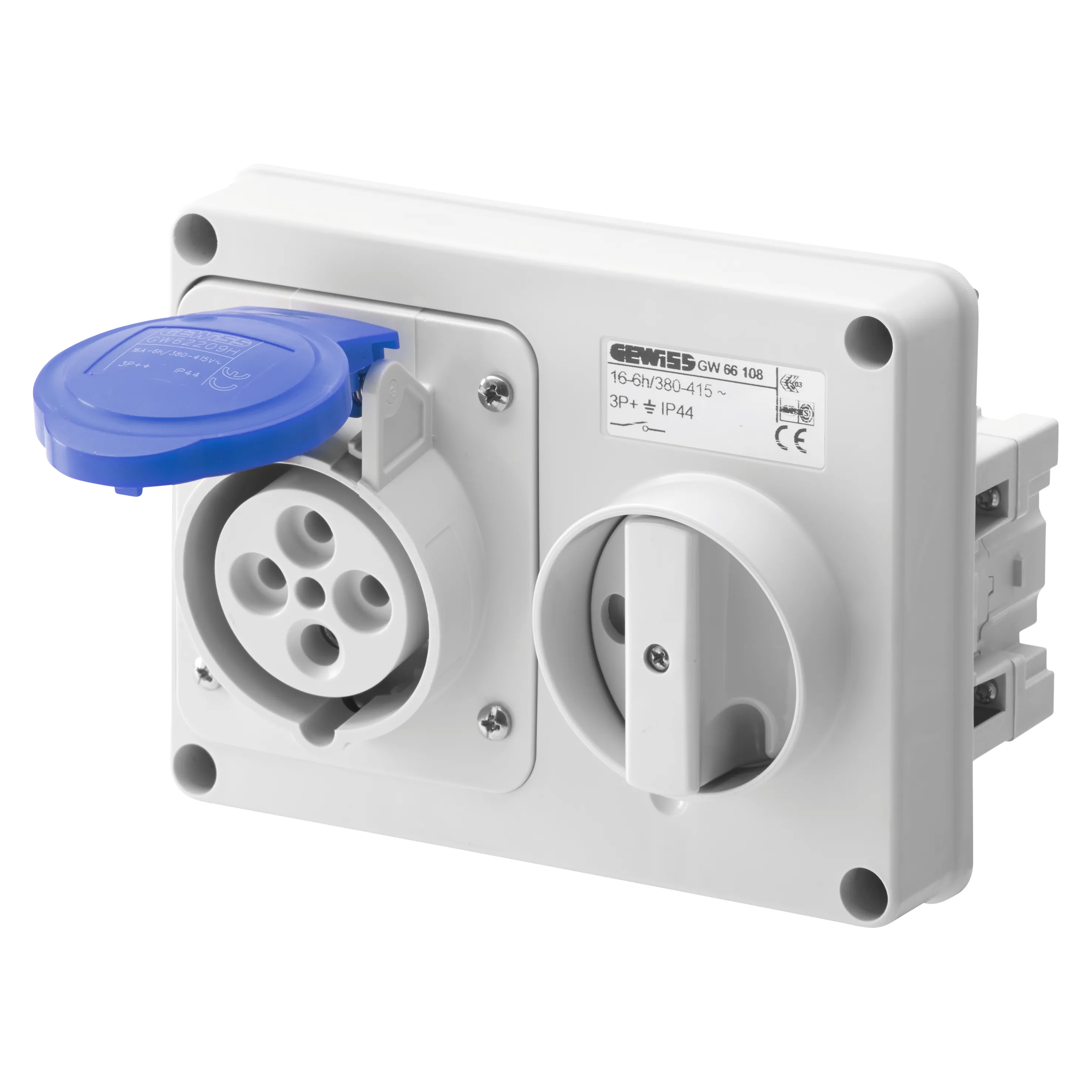 Priza Orizontala Fixa Interblocata Fara Fund Fara Baza Suport De Alimentare 3P+E 32A 200-250V 50/60Hz 9H IP44 Gewiss GW66116