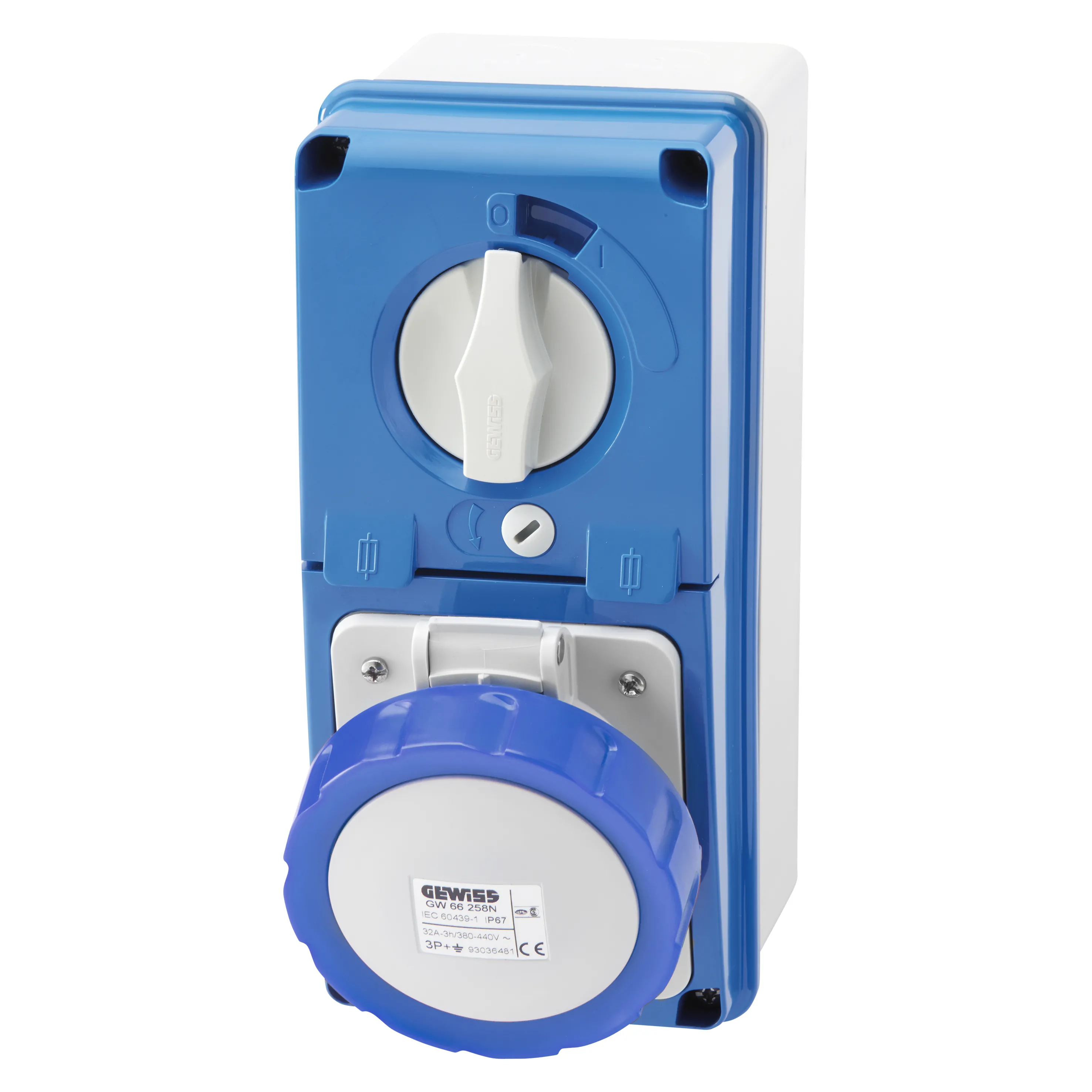 Priza fixa cu interblocare verticala cu baza cu suport de alimentare 3p+e 16a 200-250v 50/60hz 9h ip67 gewiss gw66227n