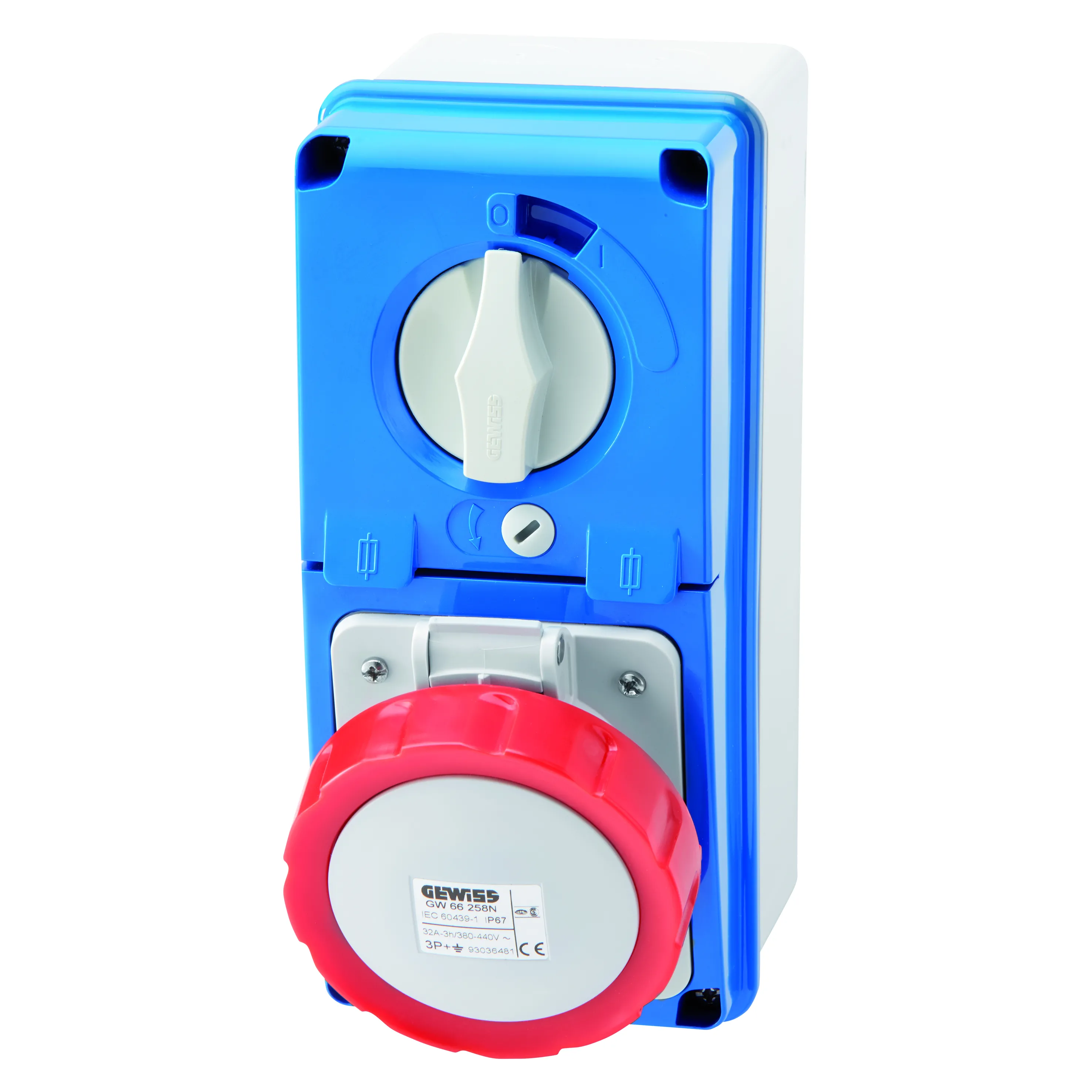 Priza Interblocata Fixa Verticala Cu Partea Inferioara Cu Baza De Sustinere A Combustibilului 3P+N+E 16A 346-415V 50/60Hz 6H IP67 Gewiss GW66231N