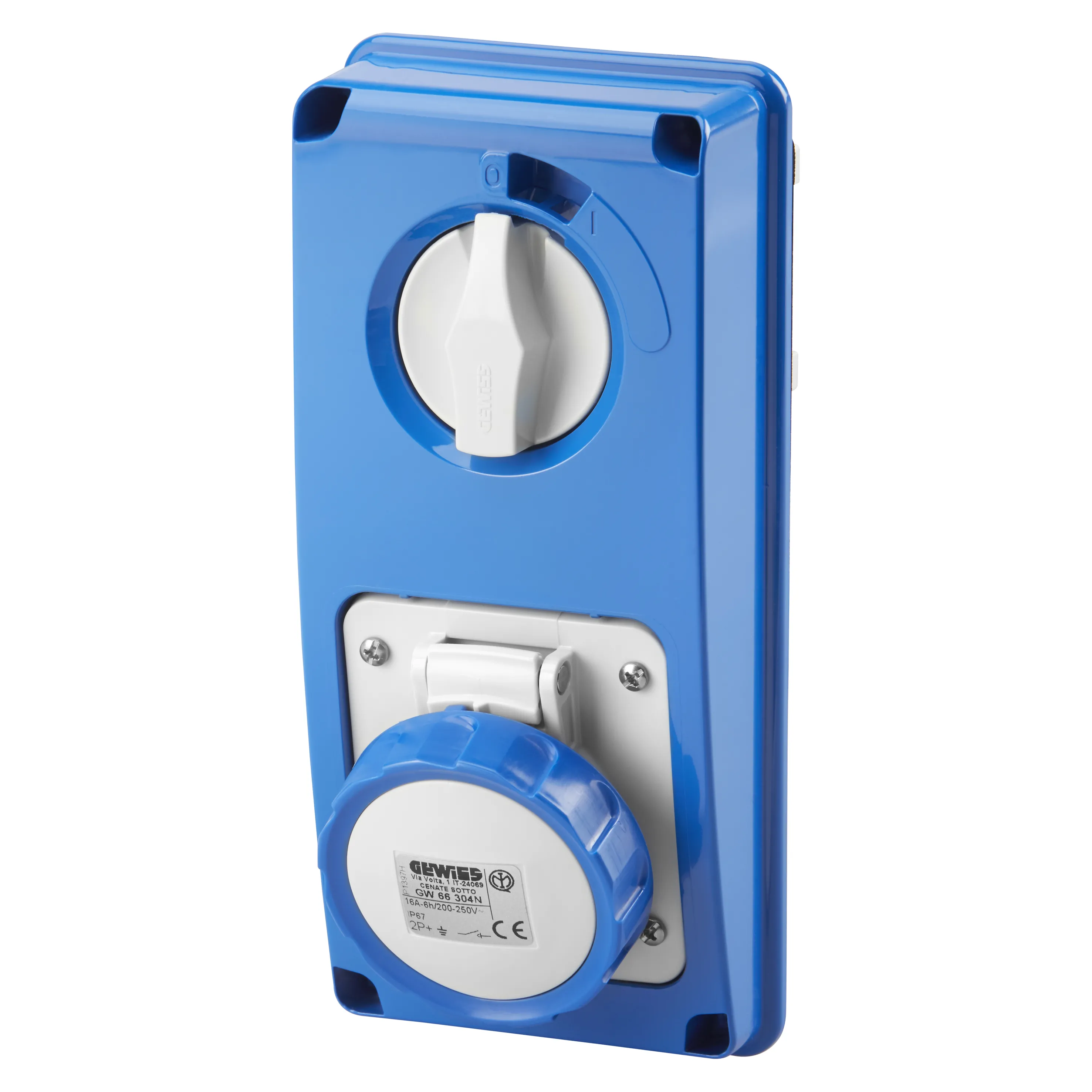 Priza Interblocata Fixa Verticala Fara Fund Fara Baza Suport De Alimentare 2P+E 16A 200-250V 50/60Hz 6H IP67 Gewiss GW66304N