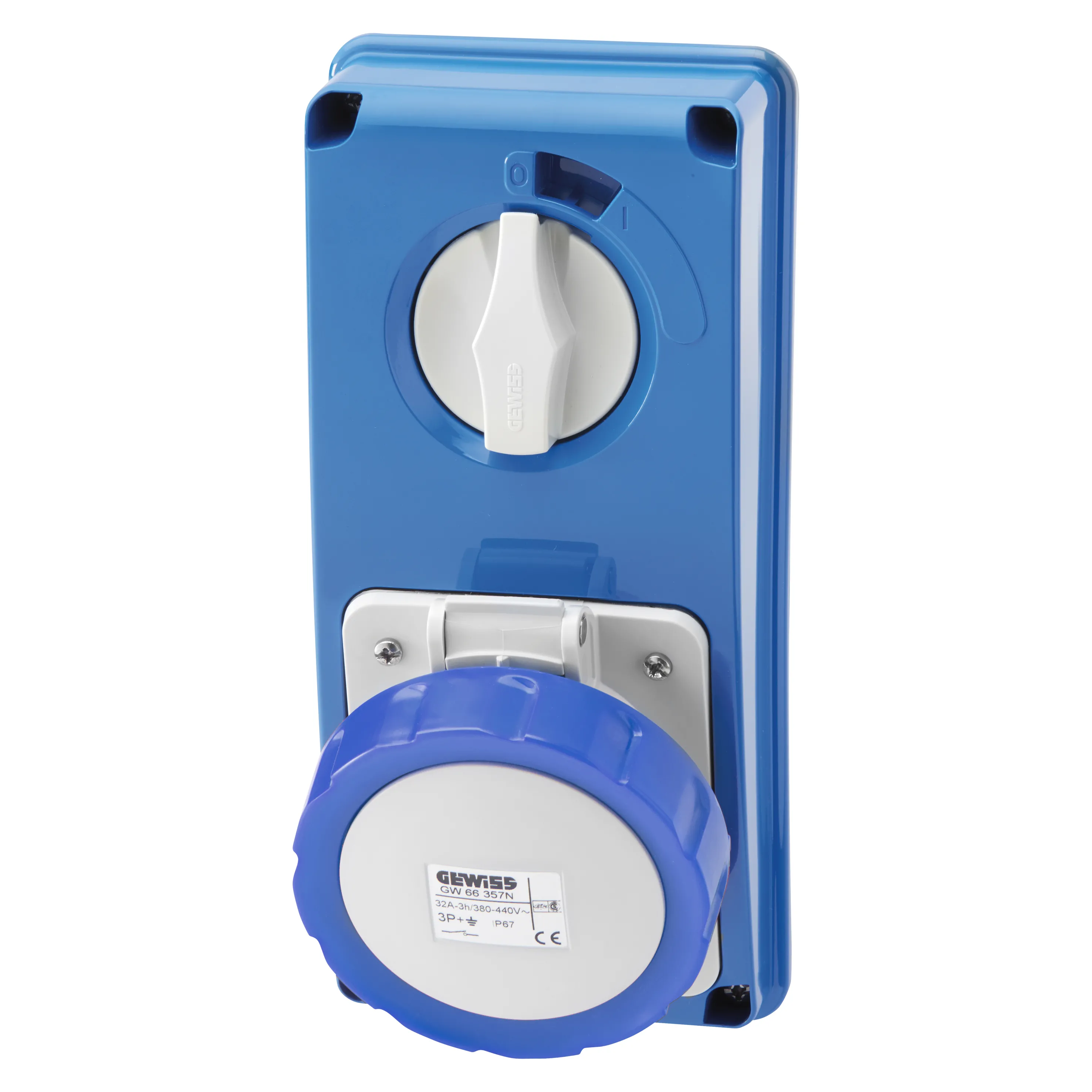 Priza Interblocata Fixa Verticala Fara Fund Fara Baza Suport De Alimentare 3P+N+E 16A 200-250V 50/60Hz 9H IP67 Gewiss GW66306N
