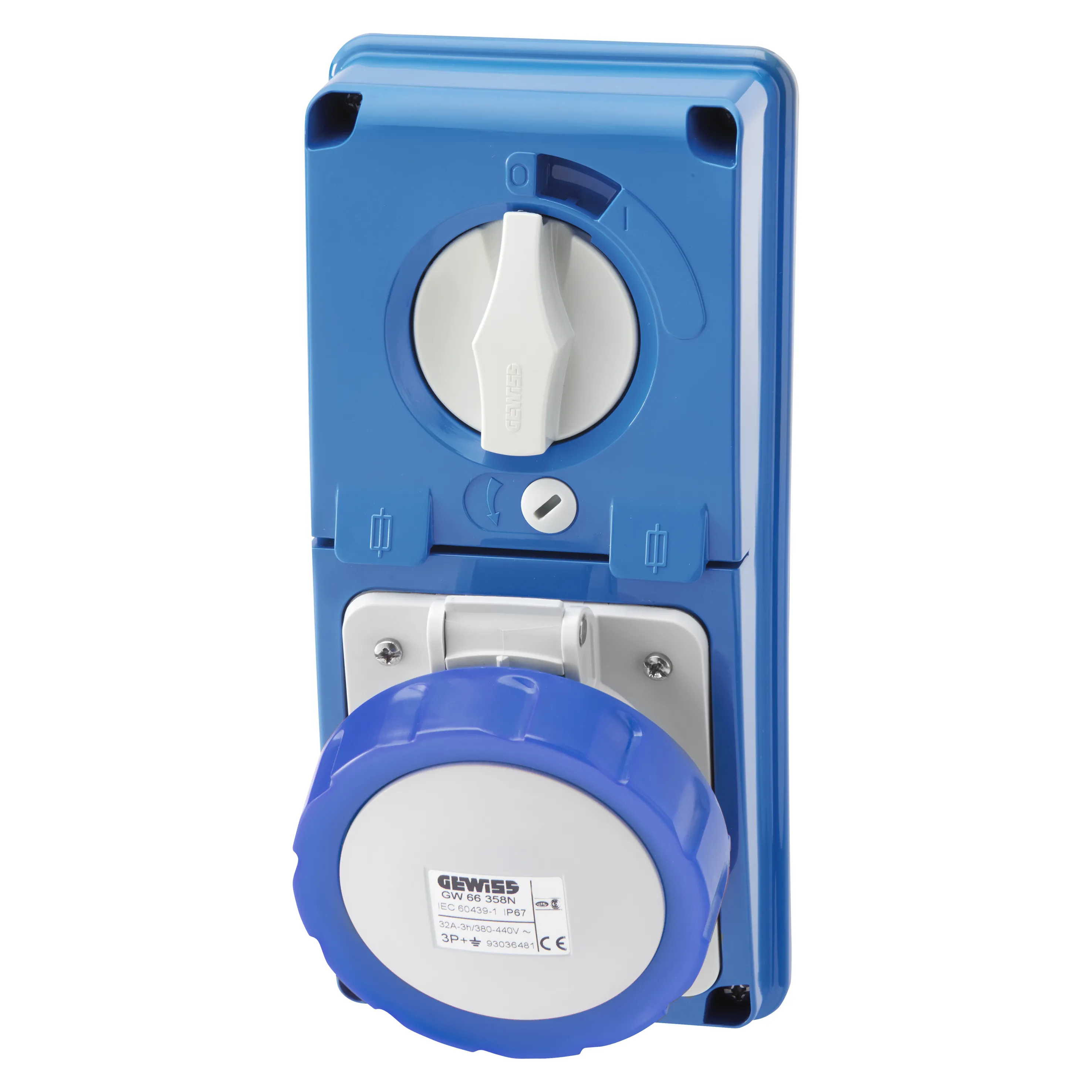 Priza Interblocata Fixa Verticala Fara Fund Cu Baza Suport De Alimentare 3P+N+E 16A 200-250V 50/60Hz 9H IP67 Gewiss GW66328N