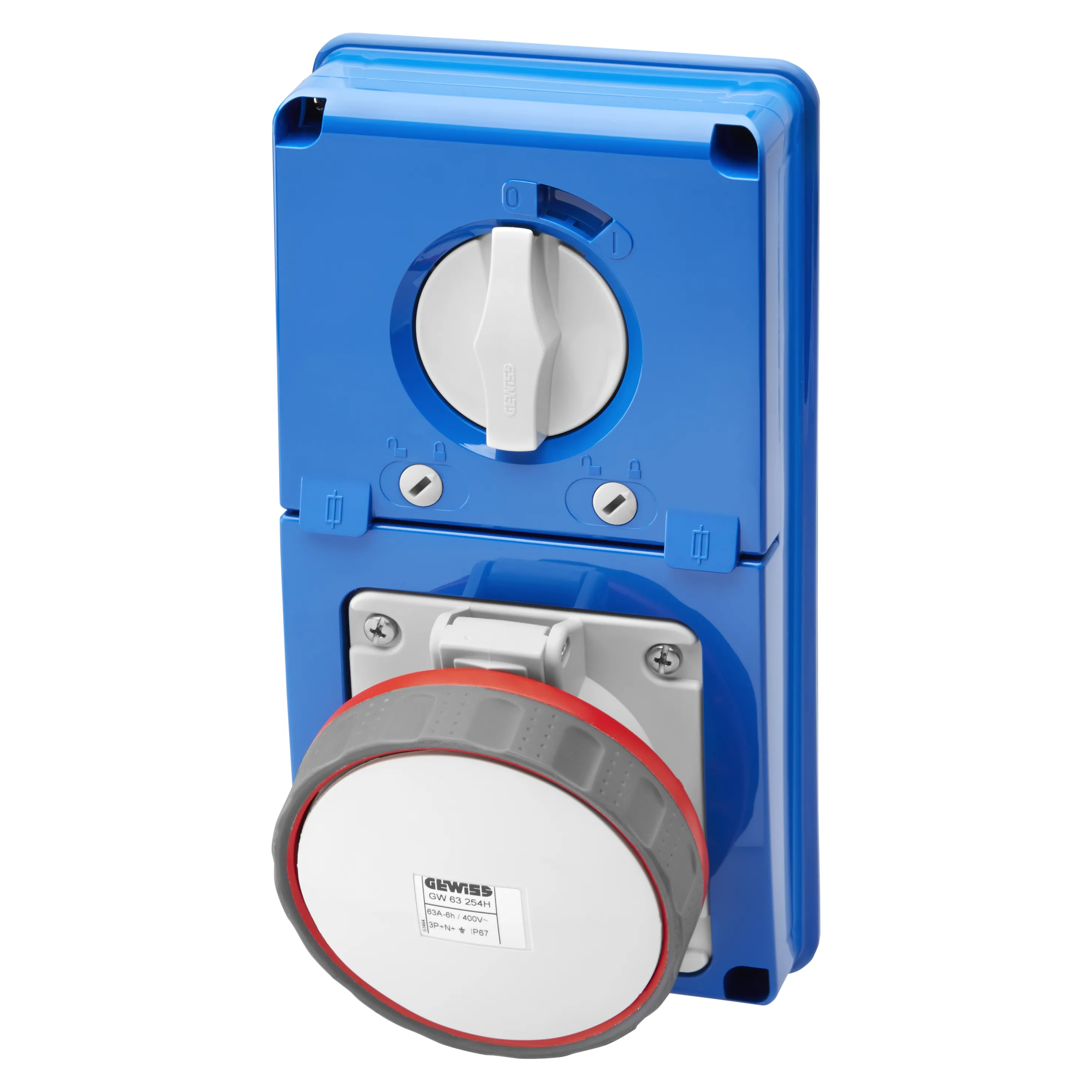 Priza interblocata fixa verticala fara fund cu baza de sustinere a combustibilului 3p+e 63a 380-415v 50/60hz 6h ip67 gewiss gw66352n