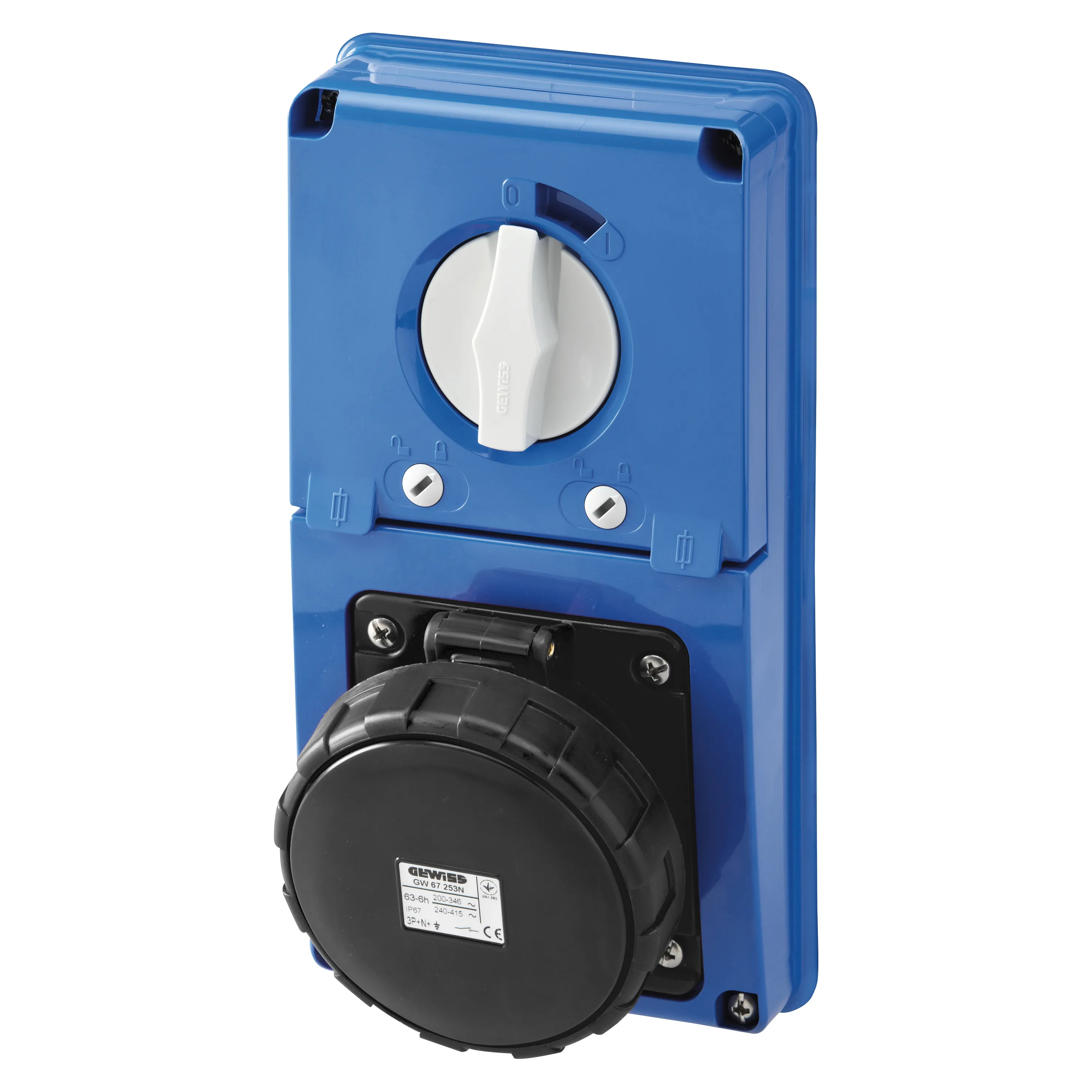 Priza Interblocata Fixa Verticala Fara Fund Cu Baza De Sustinere A Combustibilului 3P+E 63A 480-500V 50/60Hz 7H IP67 Gewiss GW66354N