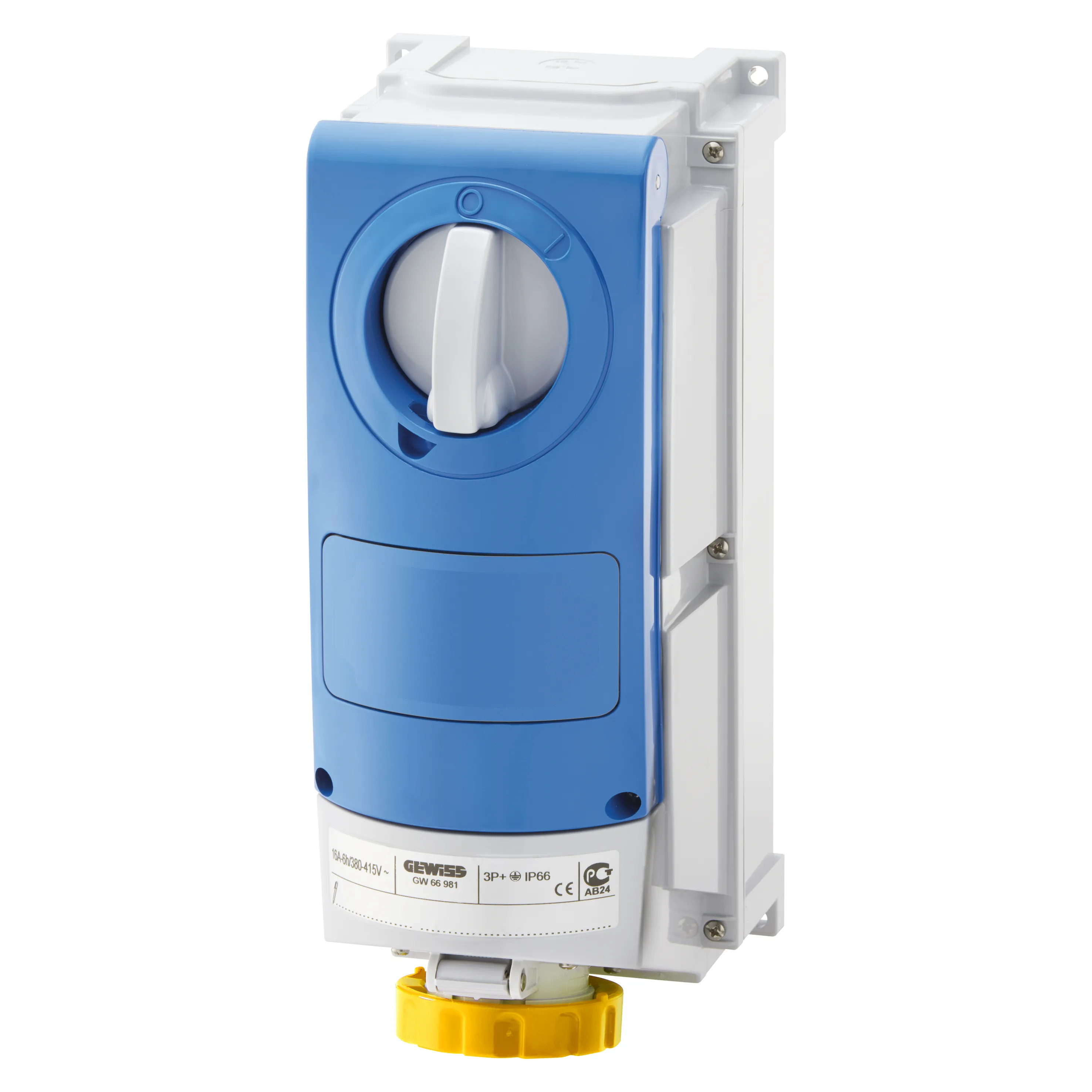 Priza Interblocata Fixa Verticala Cu Partea Inferioara Fara Baza De Sustinere A Combustibilului Pentru Utilizare Intensa 3P+N+E 63A 100 130V 50/60Hz 4H IP66 Gewiss GW66526