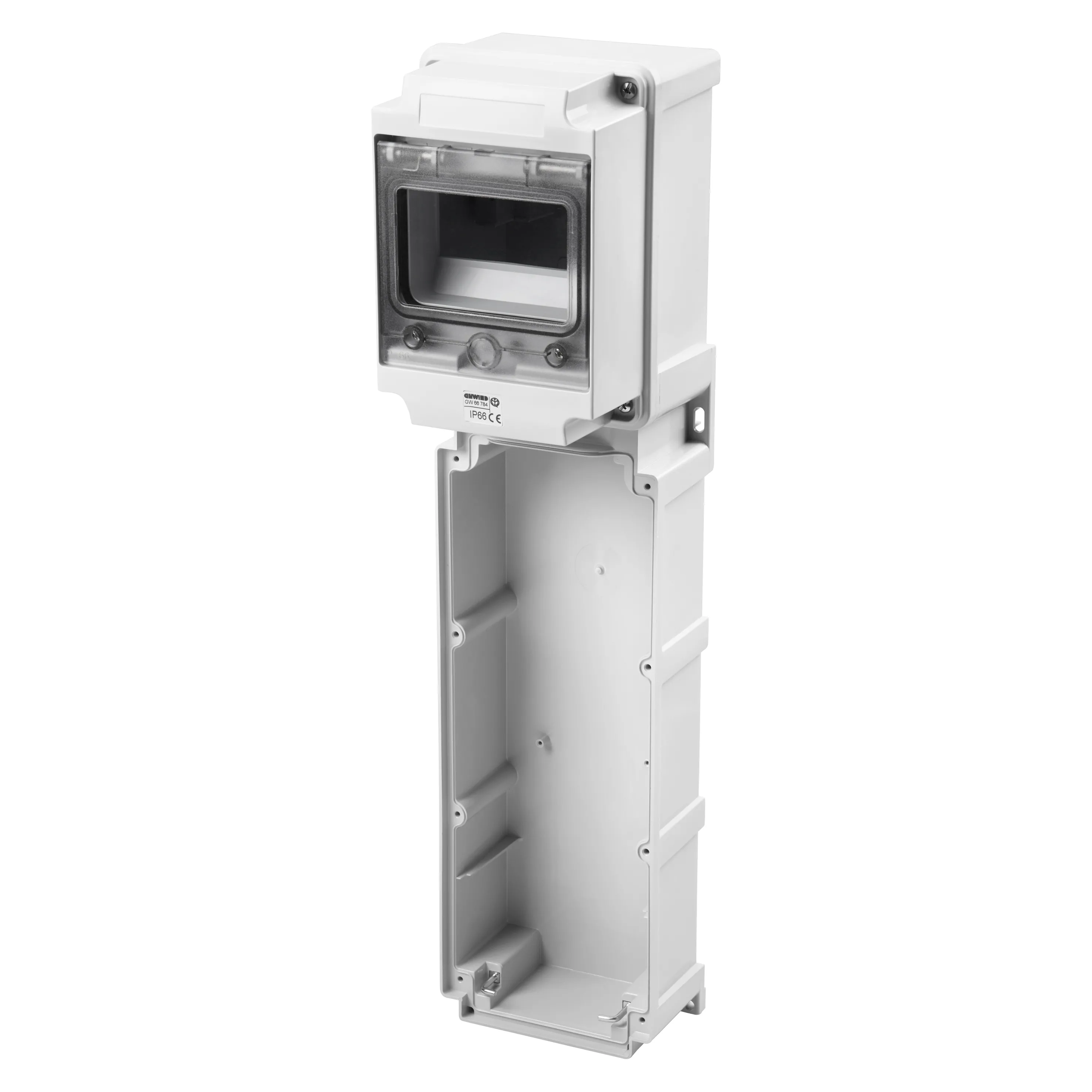 Baza Modulara Cu Panou Cu Fereastra Si Sina En50022 1 Priza 63A 6 Mod.En50022 IP66 Gewiss GW66784