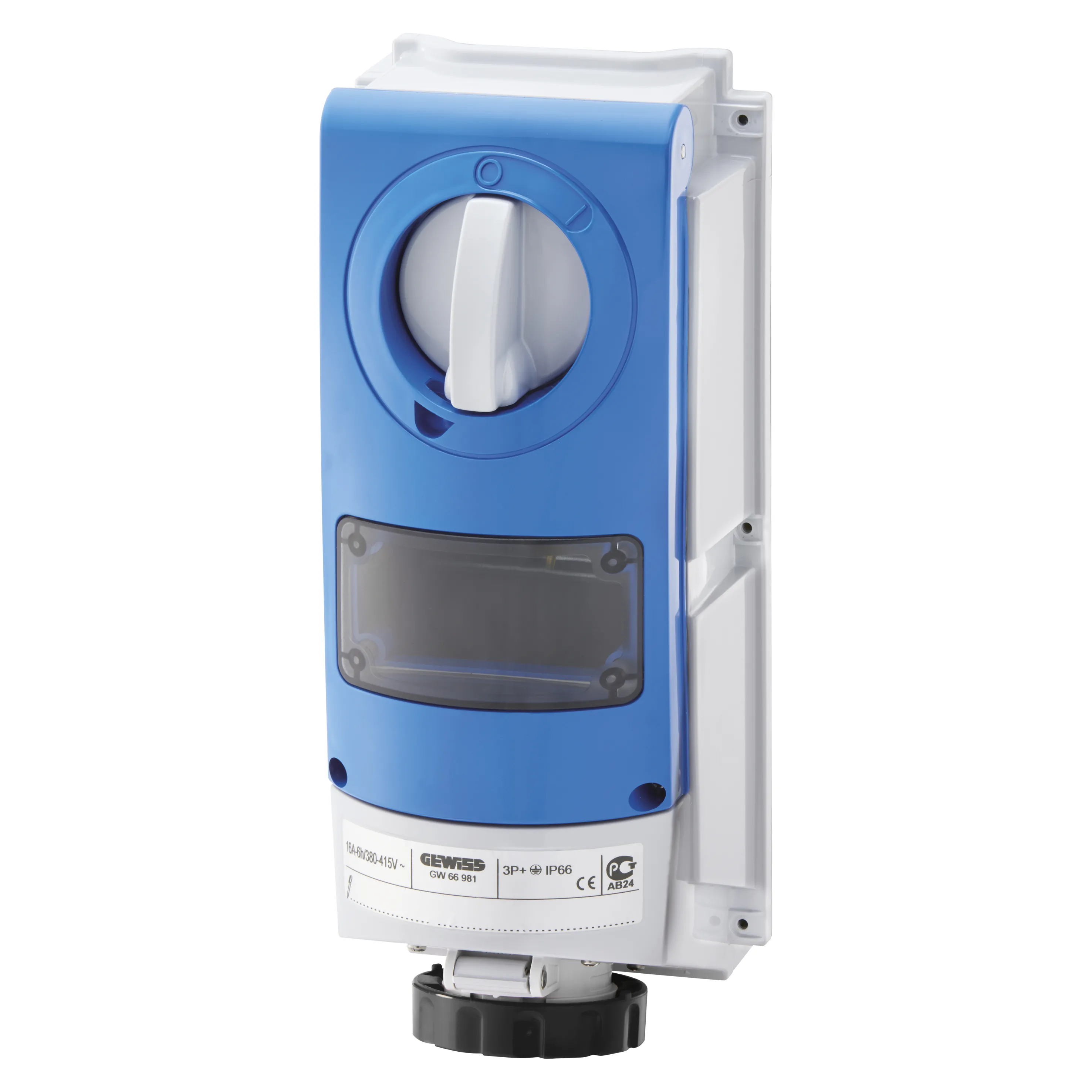 Priza Fixa Interblocata Verticala Fara Fund Pentru Montarea Dispozitivelor Modulare Pentru Utilizare Intensa 3P+E 32A 480-500V-50/60Hz 7H-IP66 Gewiss GW66844