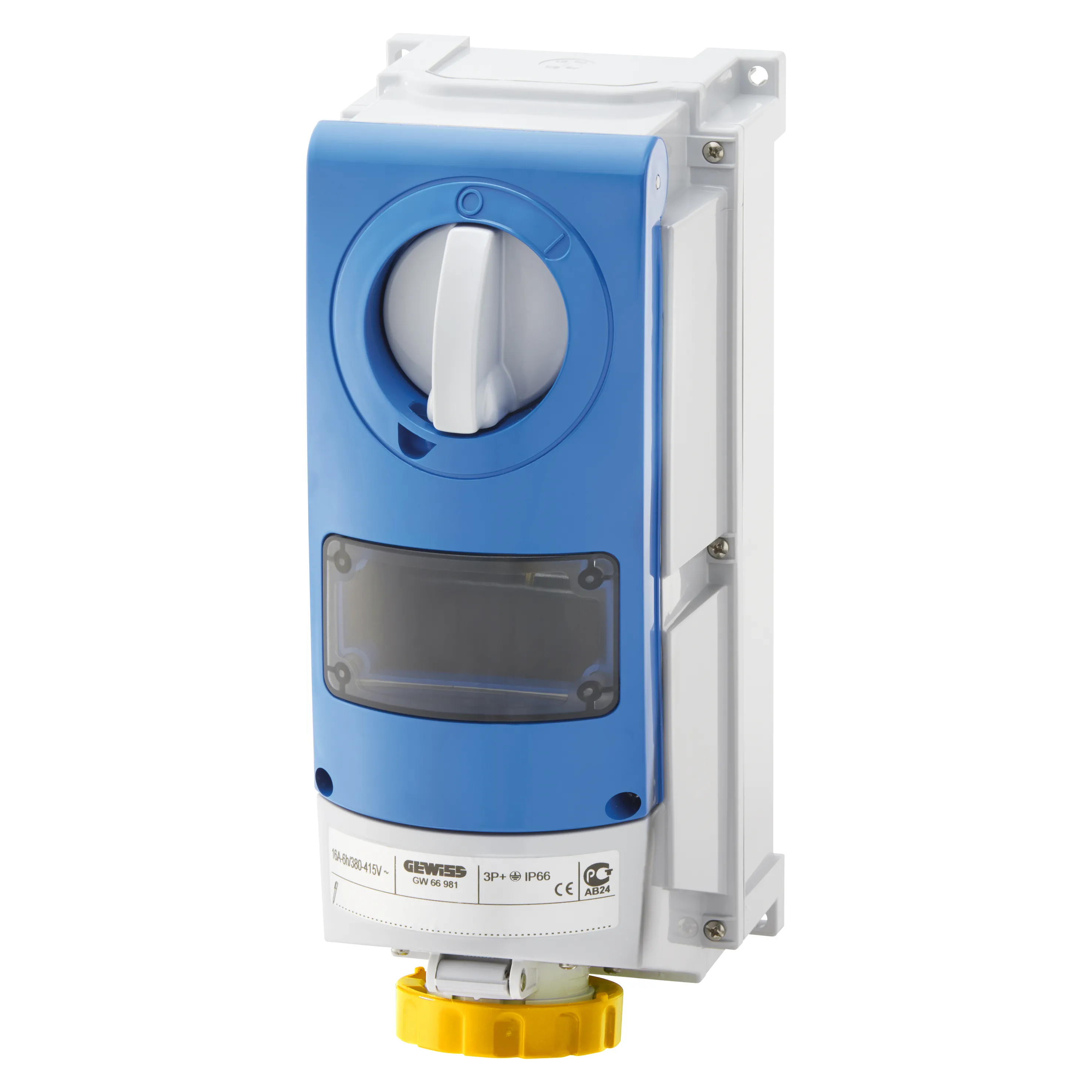 Priza Fixa Interblocata Verticala Cu Partea Inferioara -Pentru Montarea Dispozitivelor Modulare Pentru Utilizare Intensa 2P+E 63A 100-130V-50/60Hz 4H-IP66 Gewiss GW66866
