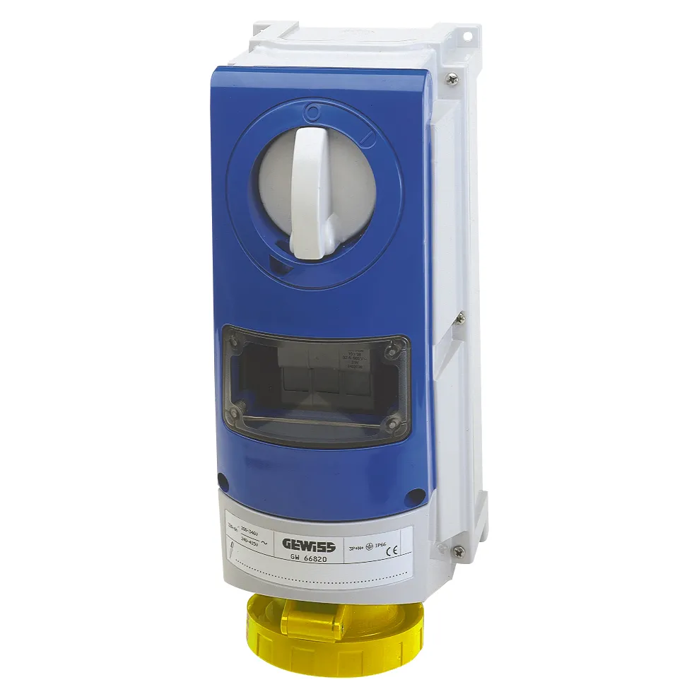 Priza Interblocata Fixa Verticala Cu Partea Inferioara Cu Baza De Sustinere A Combustibilului 3P+E 32A 100-130V-50/60Hz 4H IP66 Gewiss GW66963