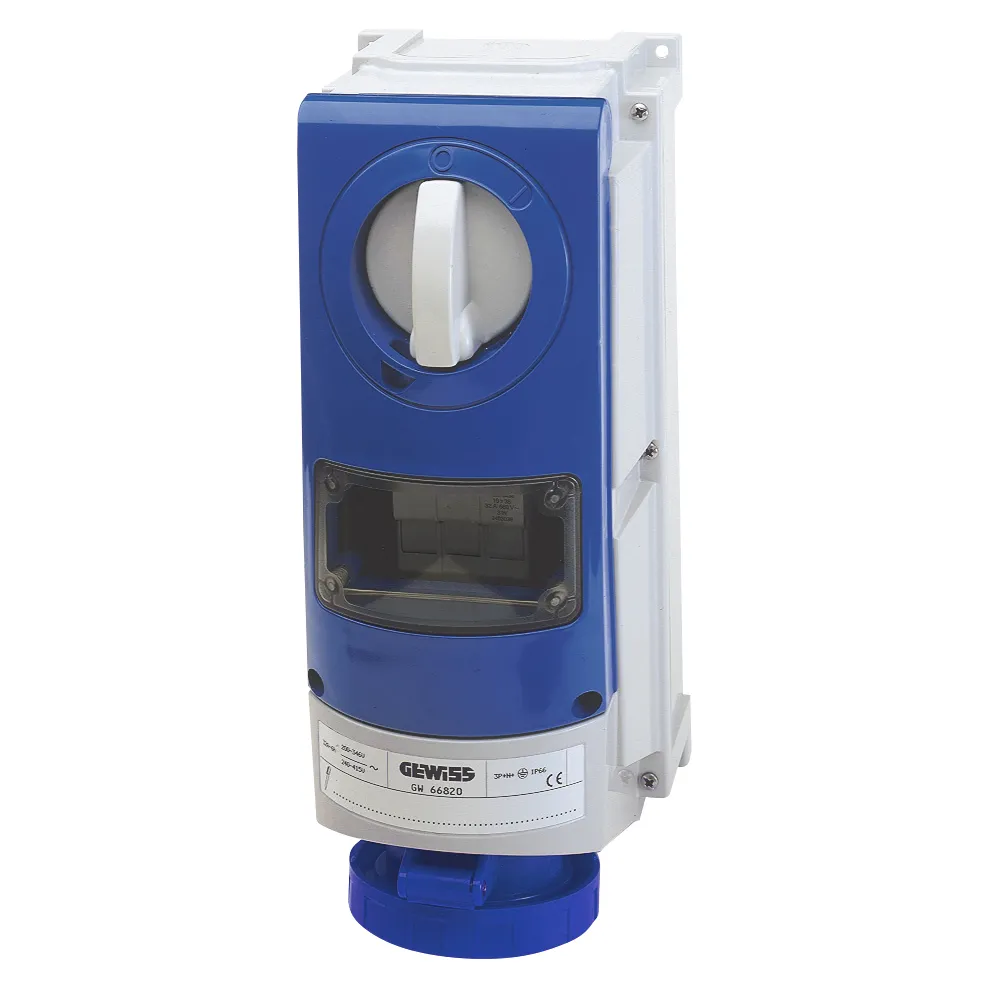 Priza Interblocata Fixa Verticala Cu Partea Inferioara Cu Baza De Sustinere A Combustibilului 2P+E 32A 200-250V-50/60Hz 6H IP66 Gewiss GW66965