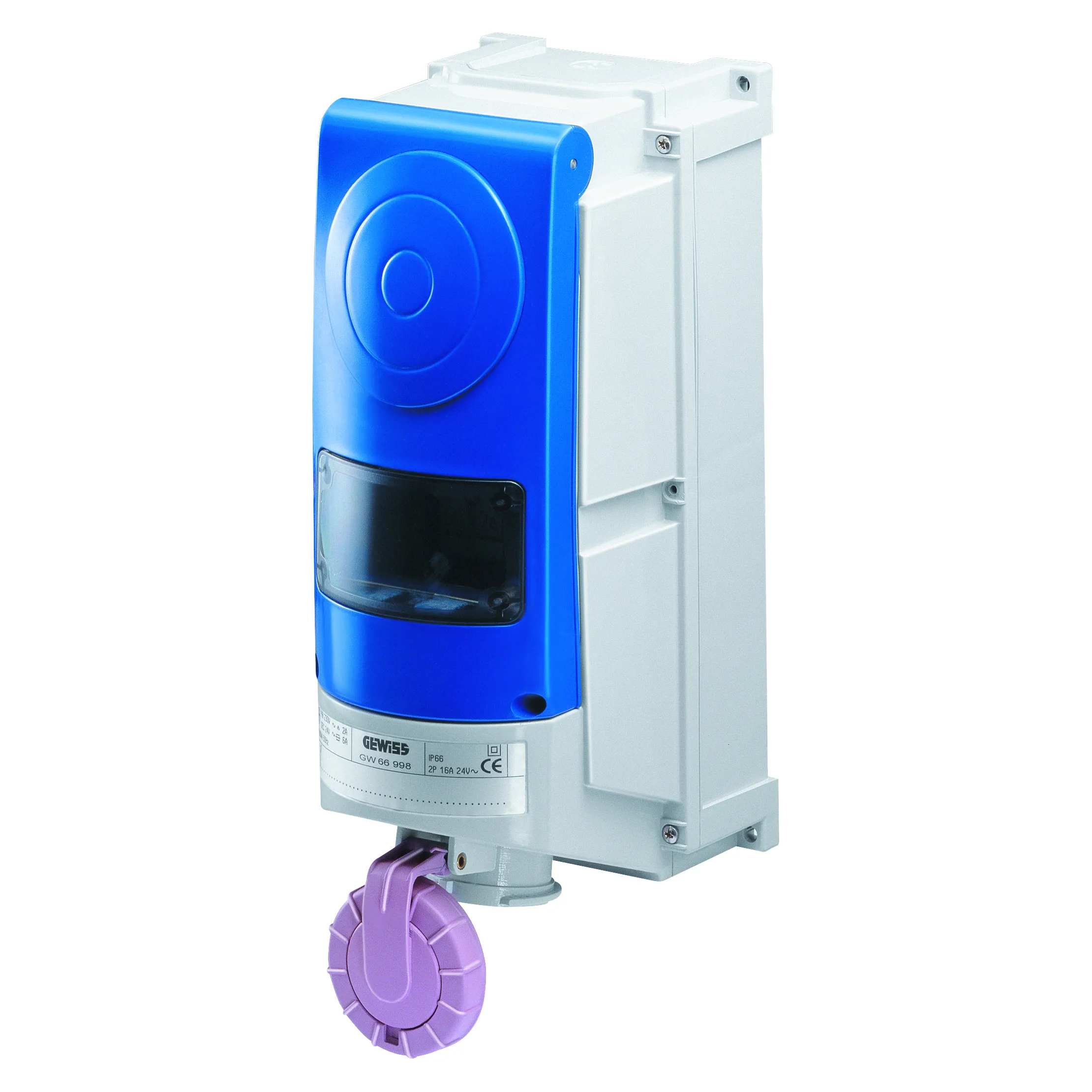 Priza Fixa Verticala Cu Fund Transformator De Siguranta Pentru Utilizare Grea 2P 160Va Selv IP66 Gewiss GW66998