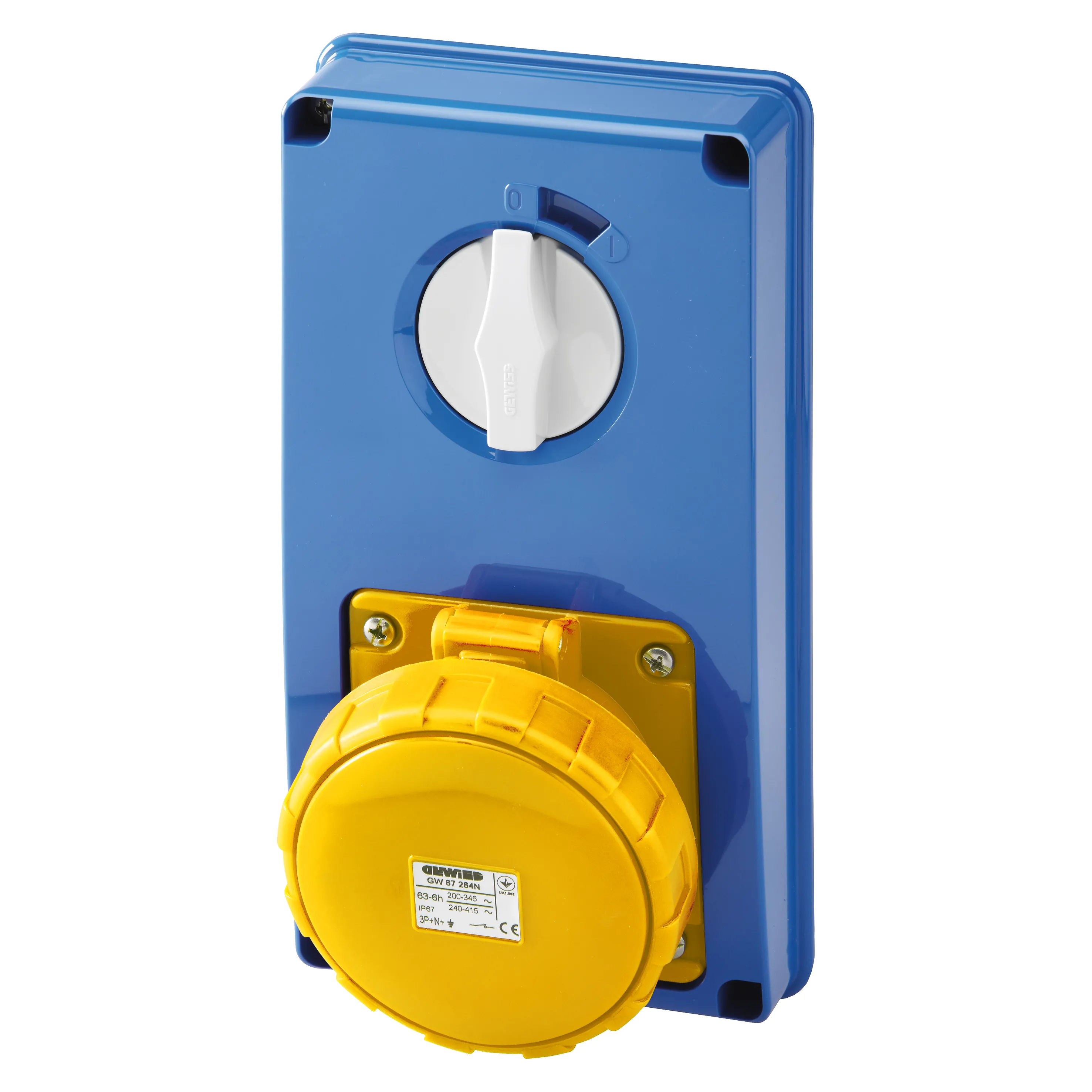 Priza Interblocata Fixa Verticala Fara Fund Fara Baza Suport De Alimentare 3P+E 63A 100-130V 50/60Hz 4H IP67 Gewiss GW67357N