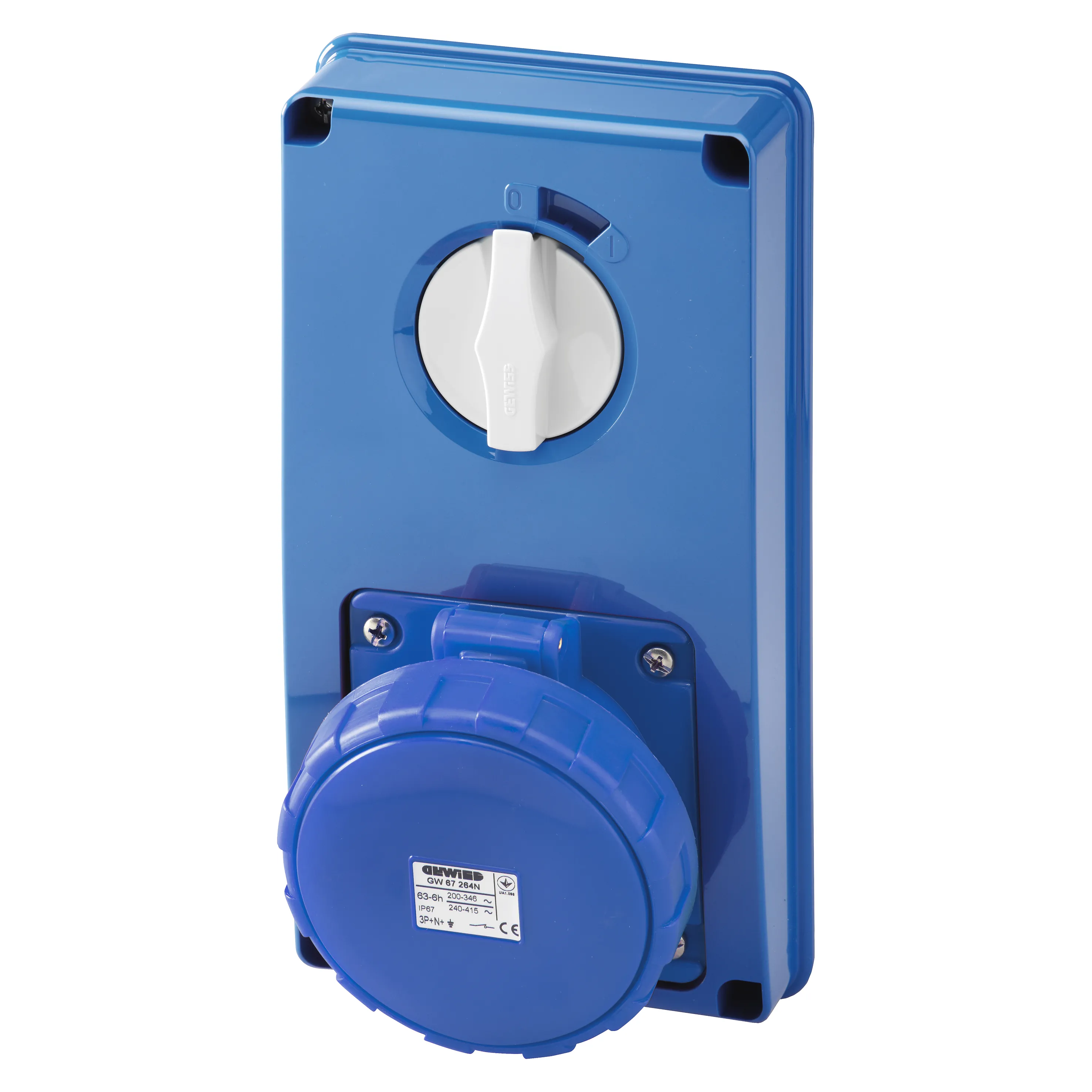 Priza interblocata fixa verticala fara fund fara baza suport de alimentare 3p+n+e 63a 200-250v 50/60hz 9h ip67 gewiss gw67361n