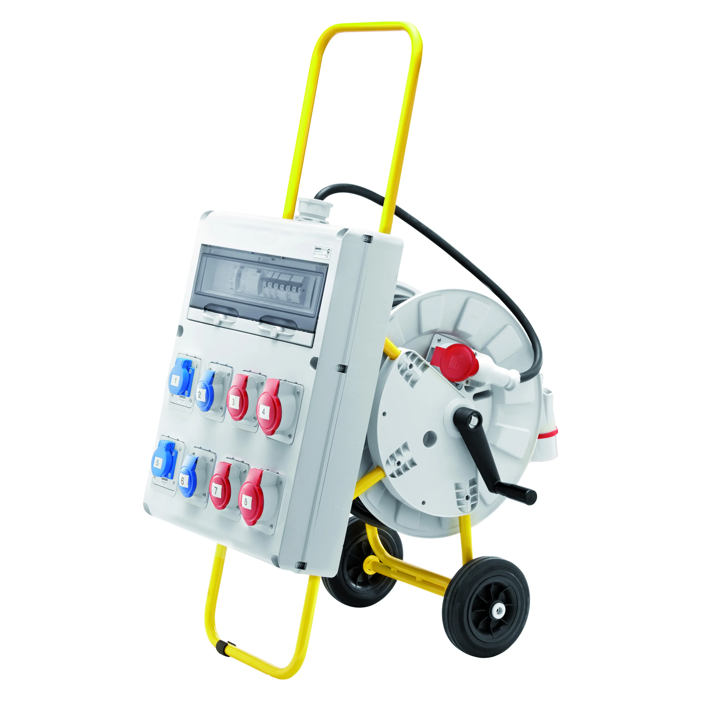 Tablou organiaze santier Q-Din 20 module Acs Portabil Mobil Cu Suport 2 2P+E 16A Iec309 + 2 3P+E 16A Iec 309 + 2 3P+E 32A Iec309 + 2 Priza Standard Germana 16A-IP44 Gewiss GW68421N