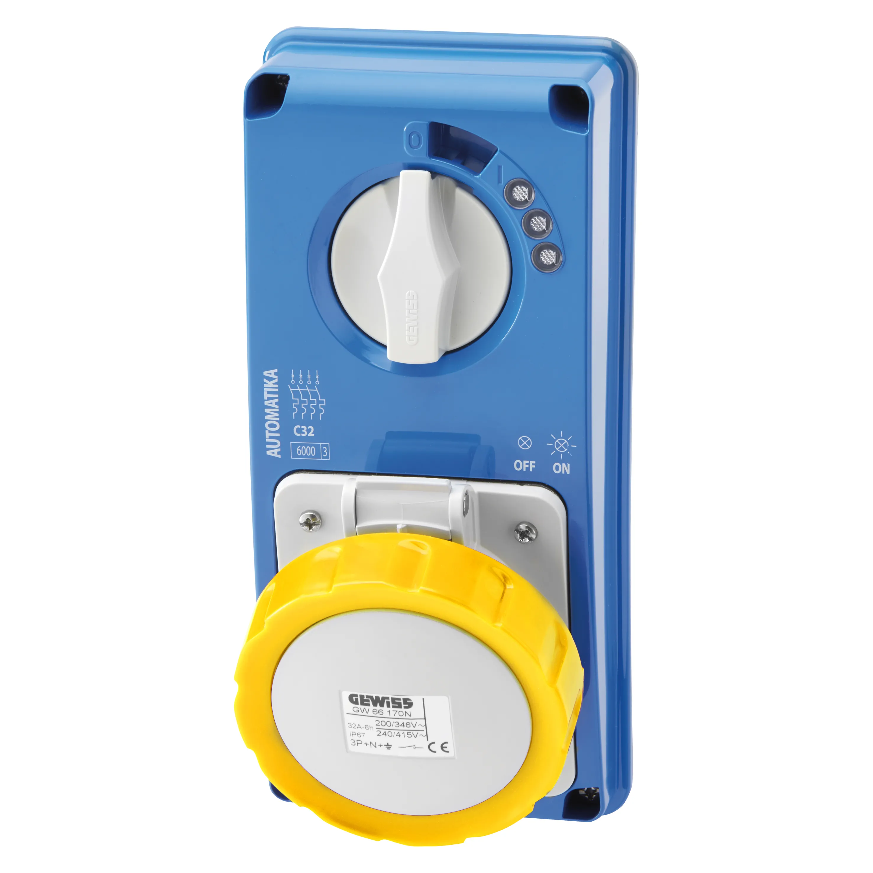 Priza Fixa Interblocata Verticala Automatika Curba Mt 6Ka C Fara Fund 3P+E 16A 110V 4H IP67 Gewiss GW66152N