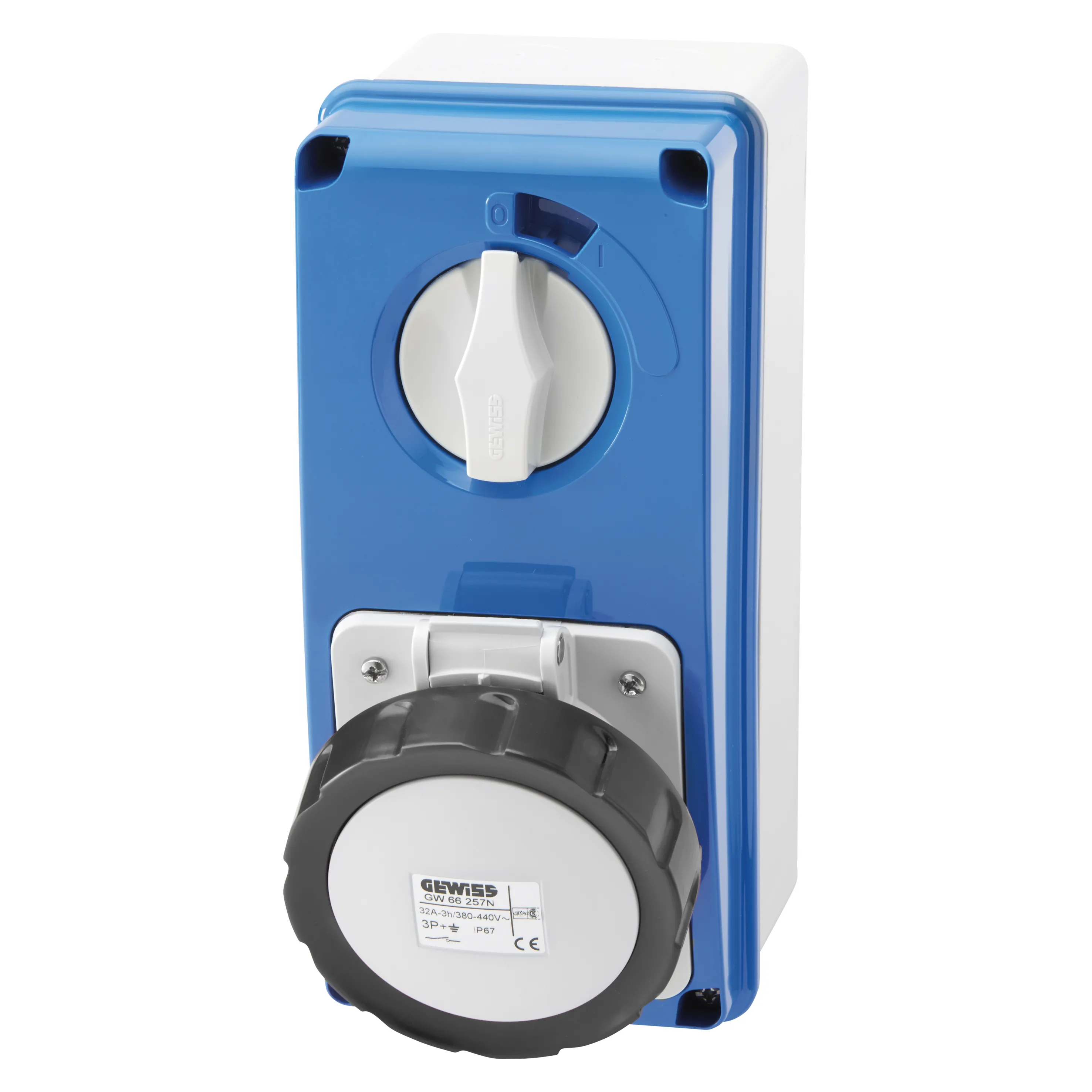 Priza Interblocata Fixa Verticala Cu Partea Inferioara Fara Baza Suport De Alimentare 3P+E 16A 480-500V 50/60Hz 7H IP67 Gewiss GW66210N