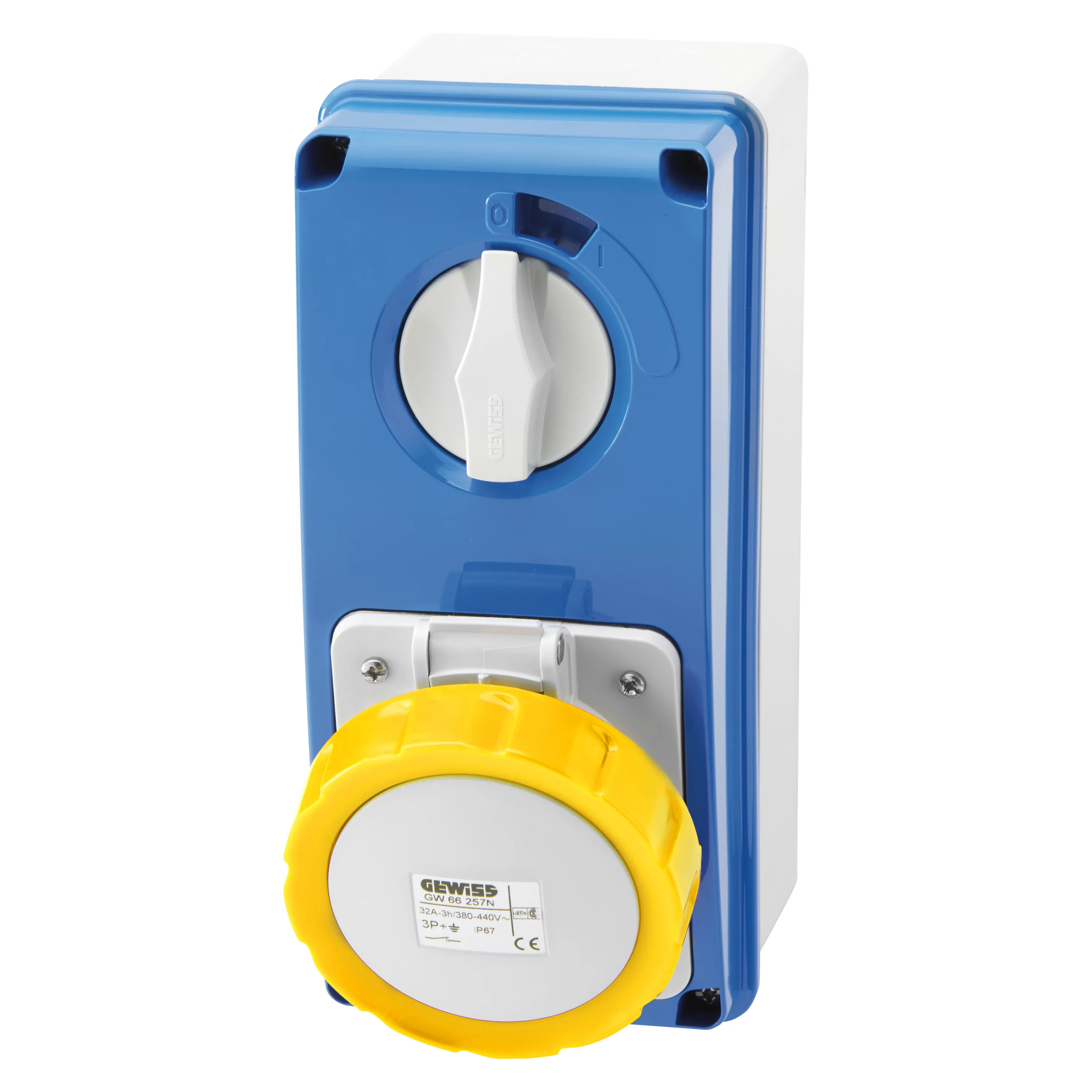 Priza Interblocata Fixa Verticala Cu Partea Inferioara Fara Baza Suport De Alimentare 3P+N+E 32A 100-130V 50/60Hz 4H IP67 Gewiss GW66214N