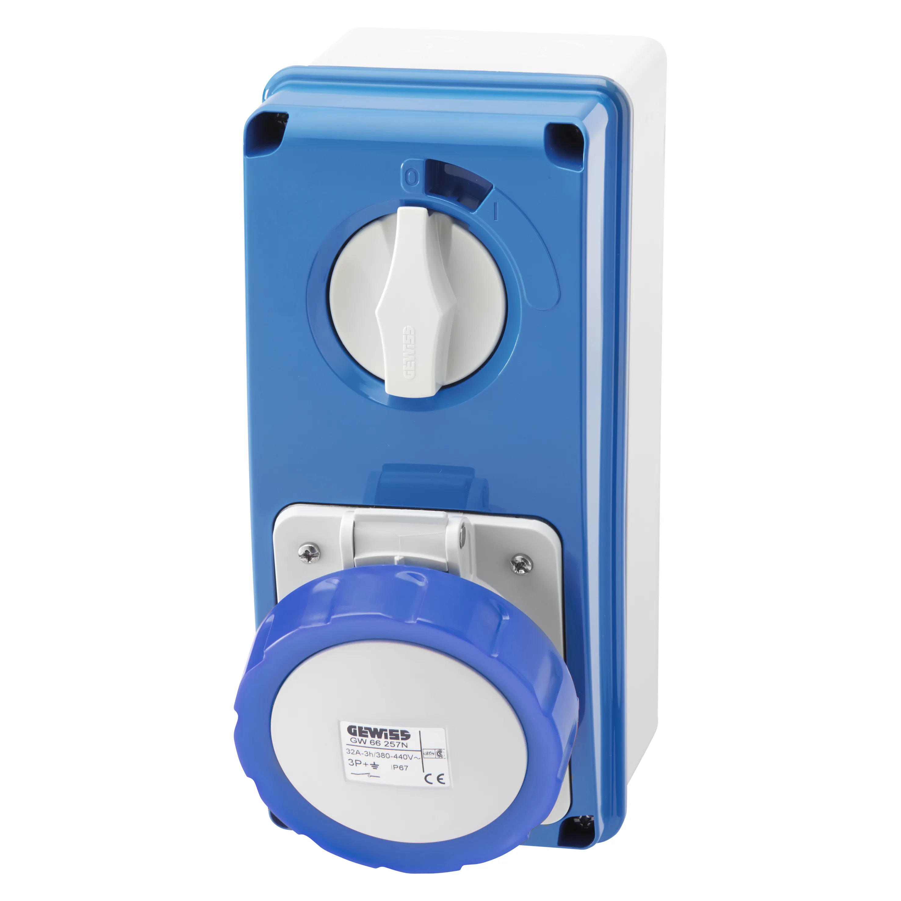 Priza Interblocata Fixa Verticala Cu Partea Inferioara Fara Baza Suport De Alimentare 3P+E 32A 200-250V 50/60Hz 9H IP67 Gewiss GW66216N