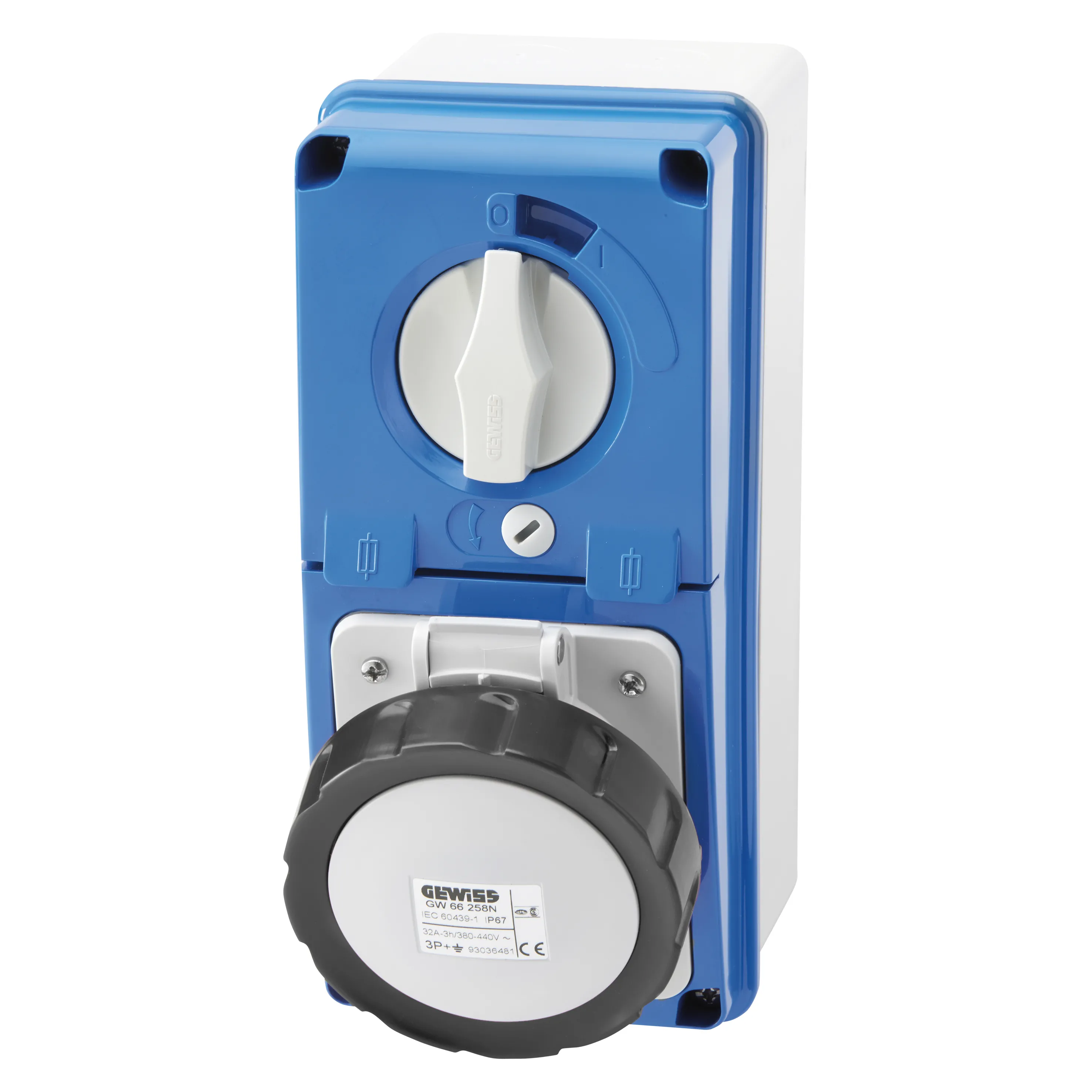 Priza Fixa Cu Interblocare Verticala Cu Baza Cu Suport De Alimentare 3P+E 16A 480-500V 50/60Hz 7H IP67 Gewiss GW66232N