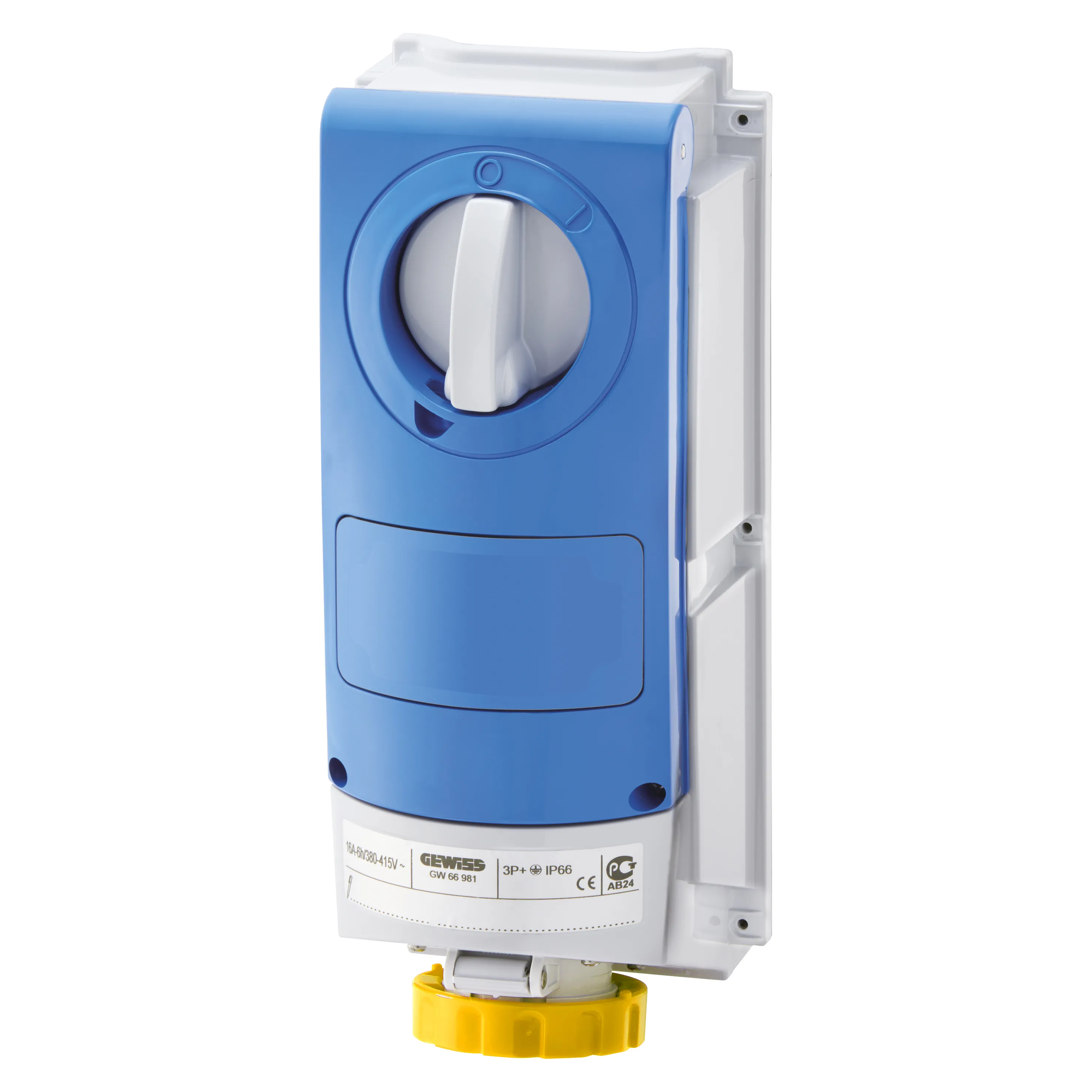 Priza Interblocata Fixa Verticala Fara Fund Fara Baza De Sustinere A Combustibilului Pentru Utilizare Intensa 2P+E 16A 100 130V 50/60Hz4H IP66 Gewiss GW66535