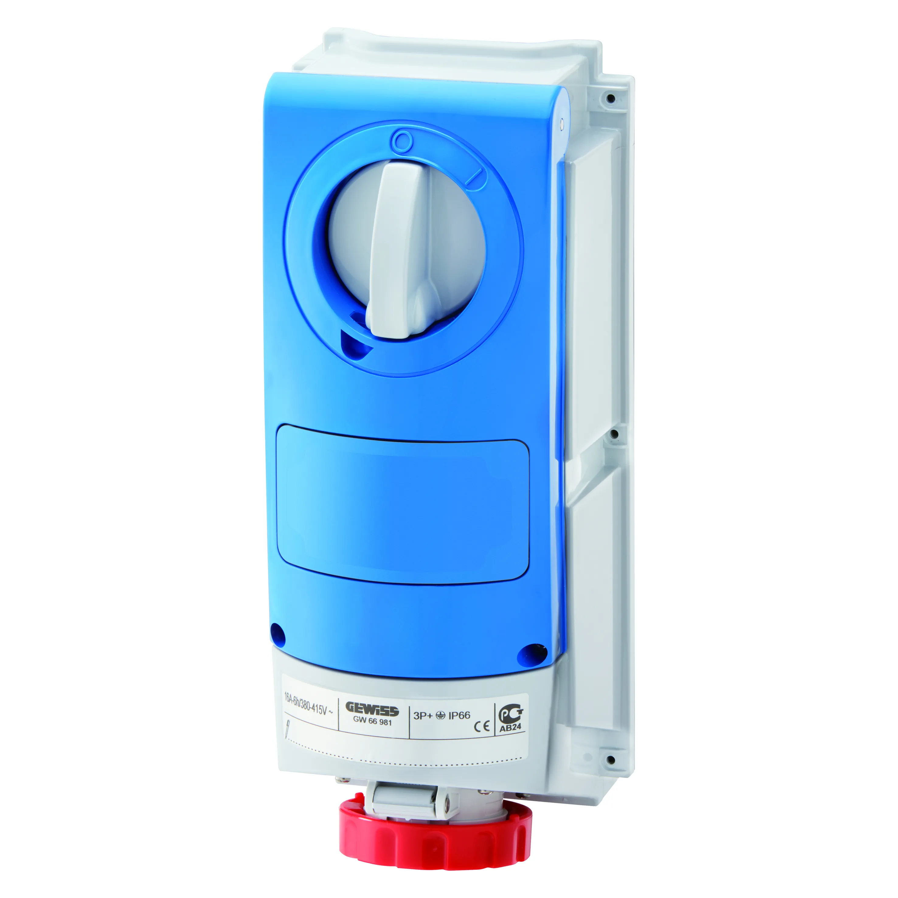 Priza Interblocata Fixa Verticala Fara Fund Fara Baza De Sustinere A Combustibilului Pentru Utilizare Intensa 3P+N+E 16A 346 415V 50/60Hz 6H IP66 Gewiss GW66543