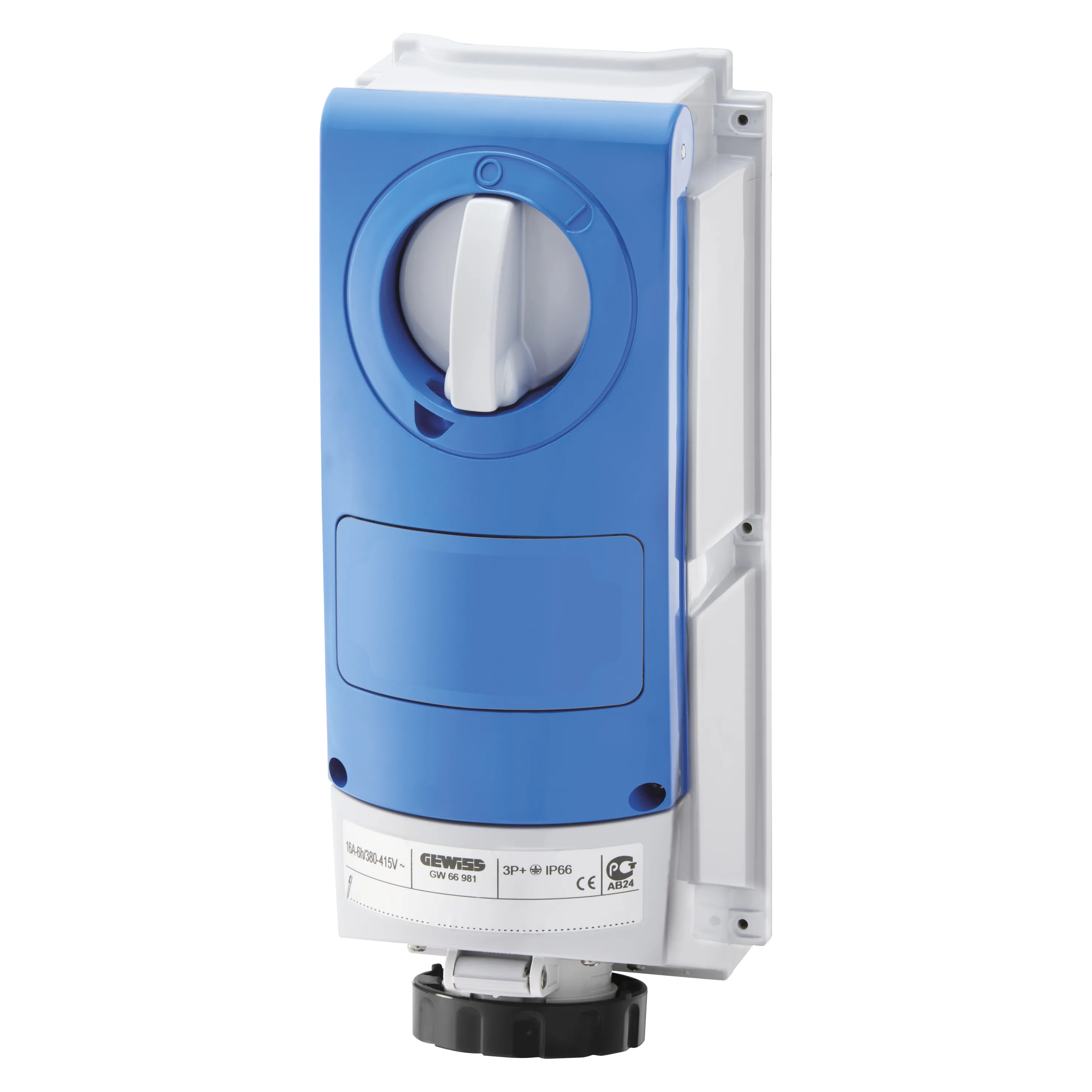 Priza Interblocata Fixa Verticala Fara Fund Fara Baza De Sustinere A Combustibilului Pentru Utilizare Intensa 3P+N+E 16A 480 500V 50/60Hz 7H IP66 Gewiss GW66545