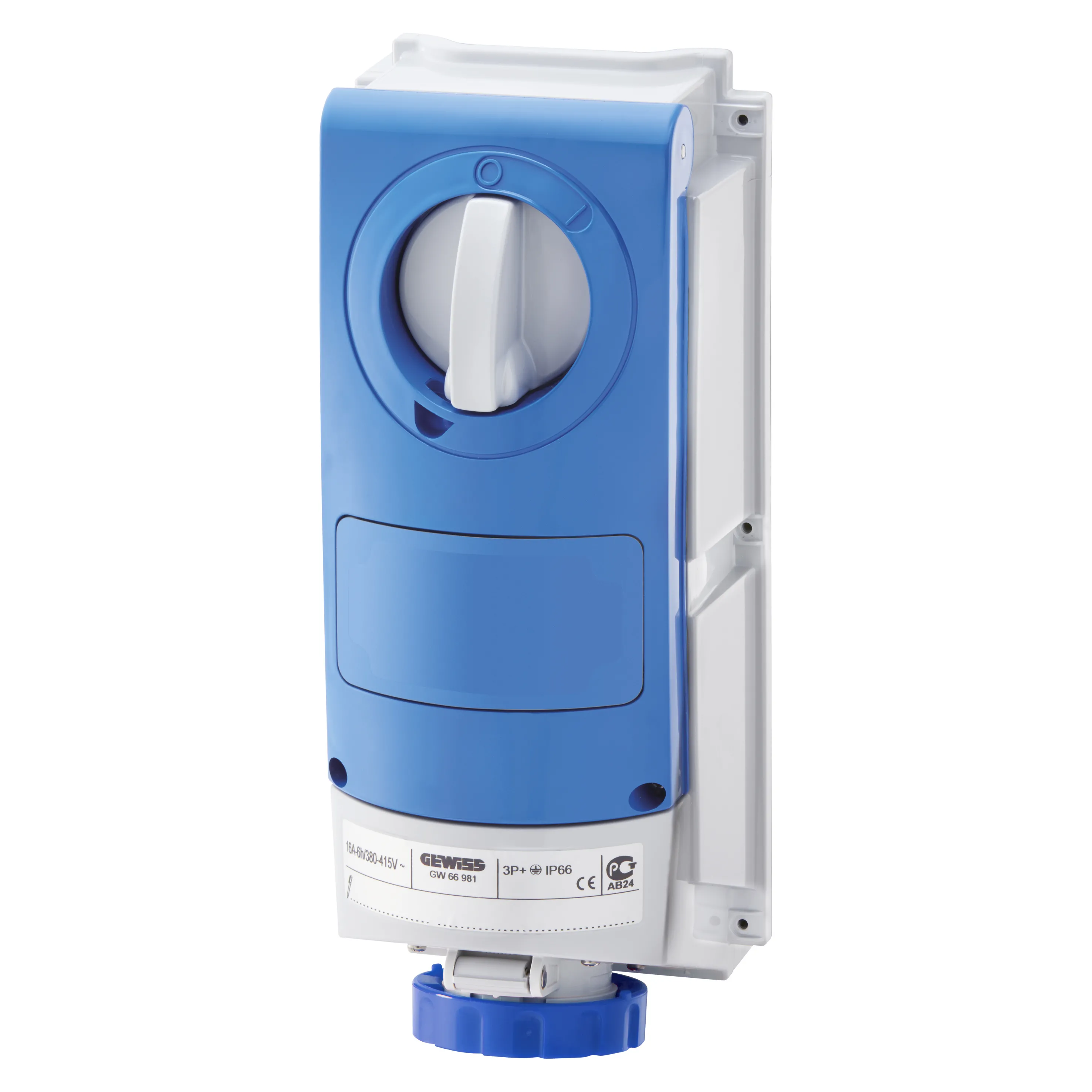 Priza Interblocata Fixa Verticala Fara Fund Fara Baza De Sustinere A Combustibilului Pentru Utilizare Intensa 2P+E 32A 200 250V 50/60Hz 6H IP66 Gewiss GW66549
