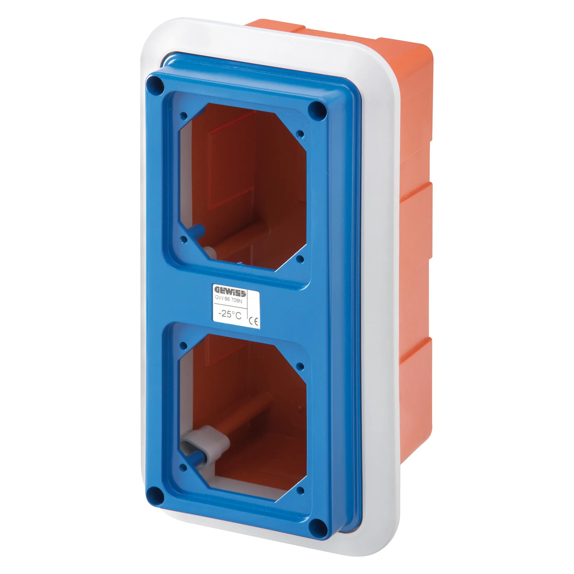 Cutie cu cadru pentru montare incastrata cu capac cu flansa montat pentru 2 capace sbf ip55 gewiss gw66743n