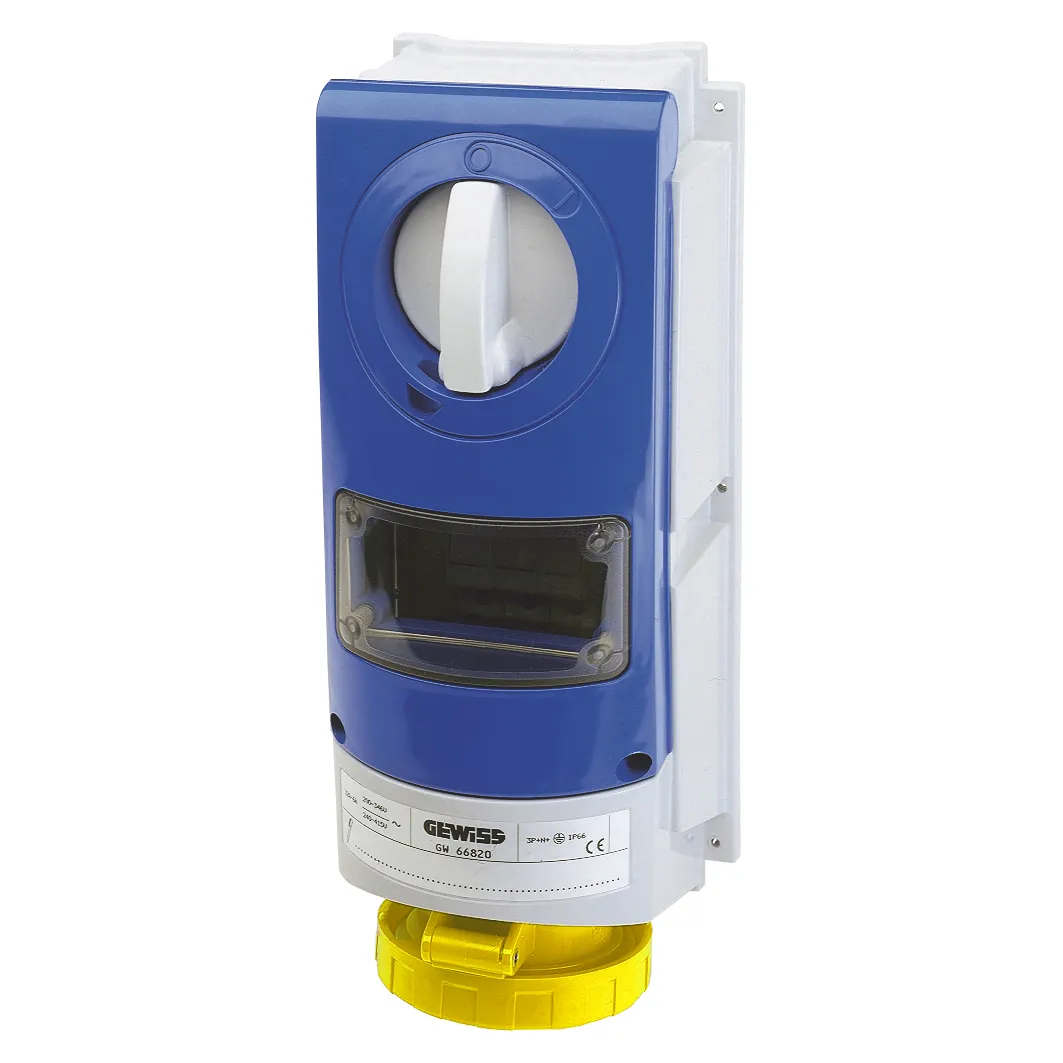 Priza Fixa Interblocata Verticala Fara Fund Pentru Utilizare Intensa Cu Baza De Sustinere A Combustibilului 2P+E 16A 100-130V-50/60Hz 4H  IP66 Gewiss GW66801