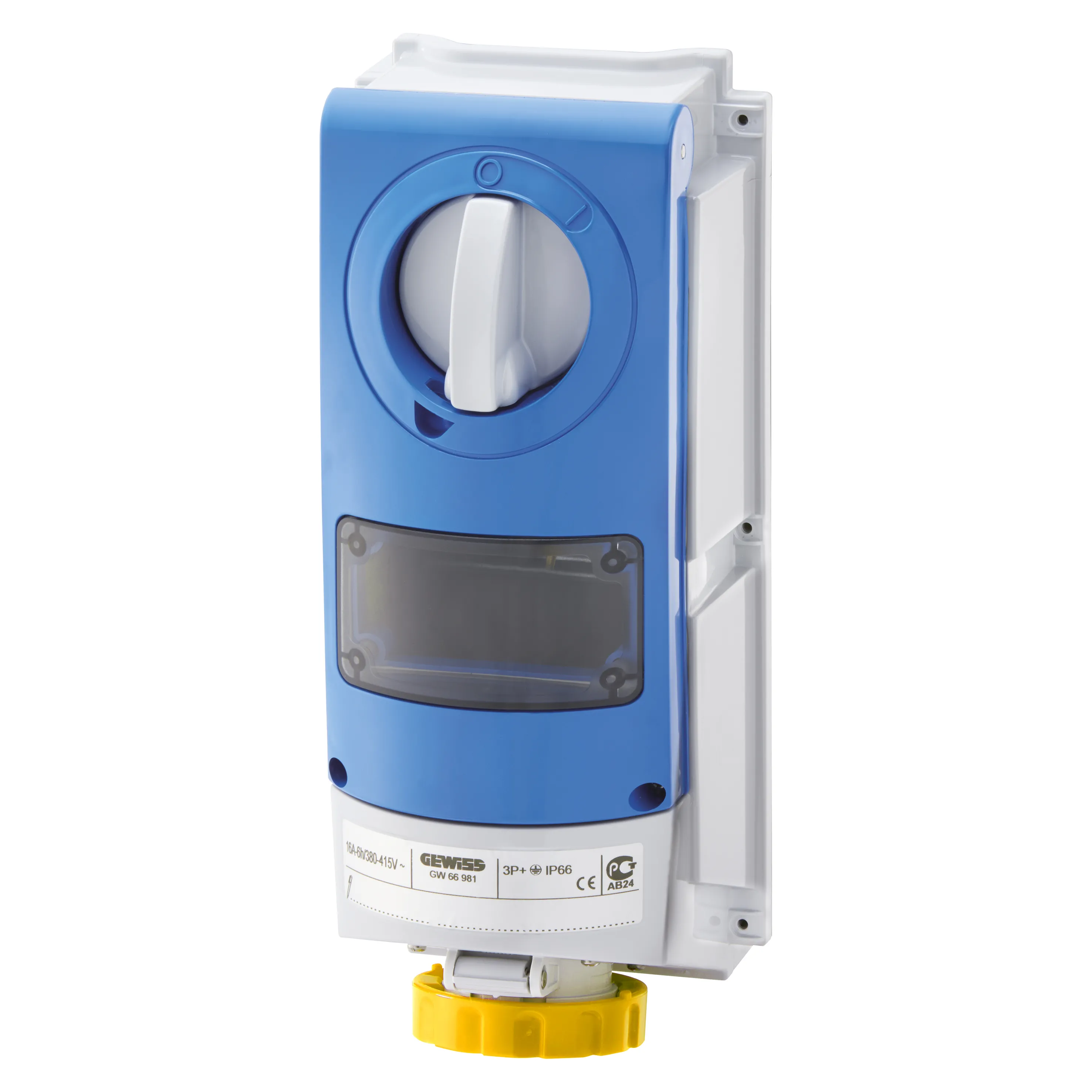 Priza Fixa Interblocata Verticala Fara Fund Pentru Montarea Dispozitivelor Modulare Pentru Utilizare Intensa 3P+E 16A 100-130V-50/60Hz 4H-IP66 Gewiss GW66825