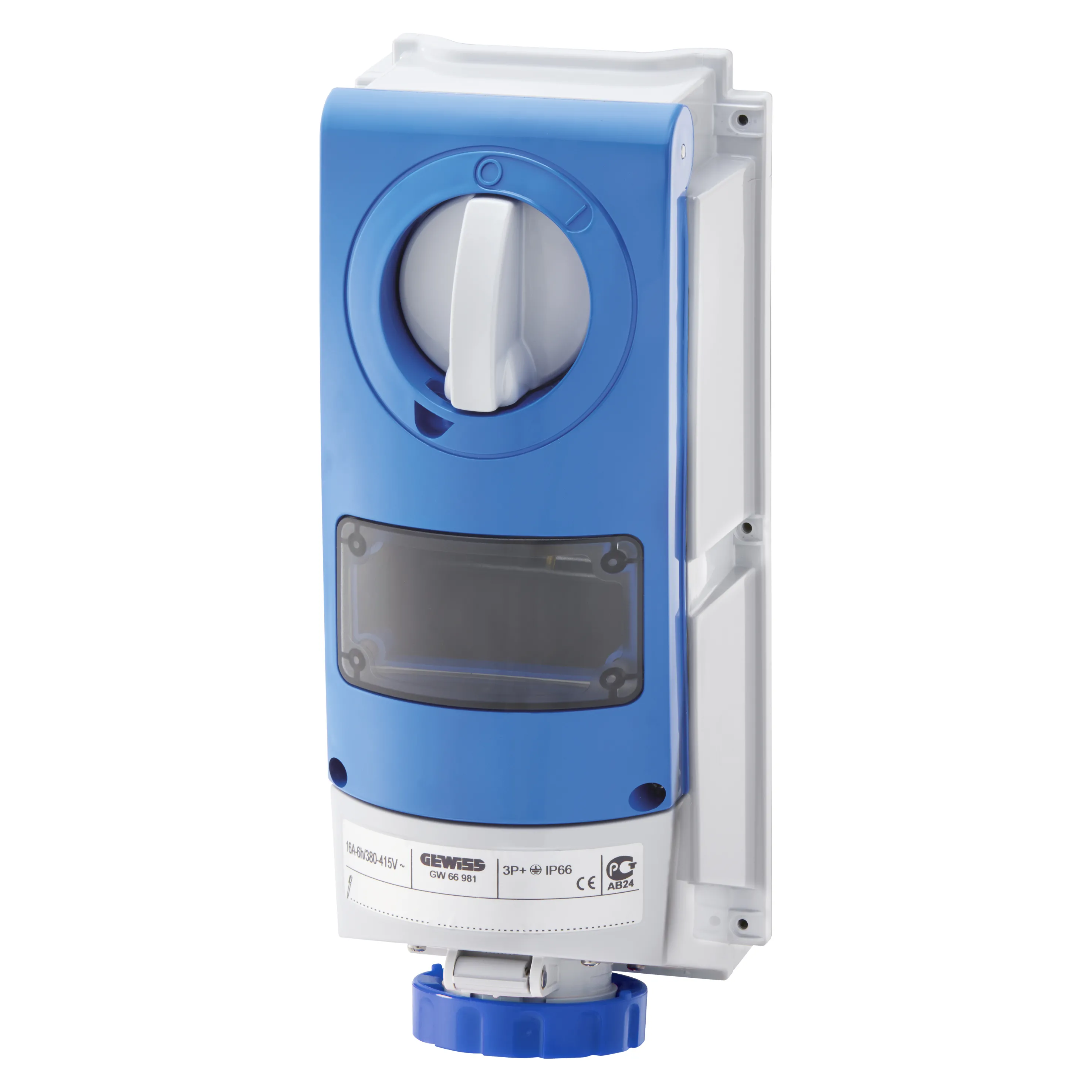 Priza Fixa Interblocata Verticala Fara Fund Pentru Montarea Dispozitivelor Modulare Pentru Utilizare Intensa 2P+E 16A 200-250V-50/60Hz 6Hp66 Gewiss GW66827