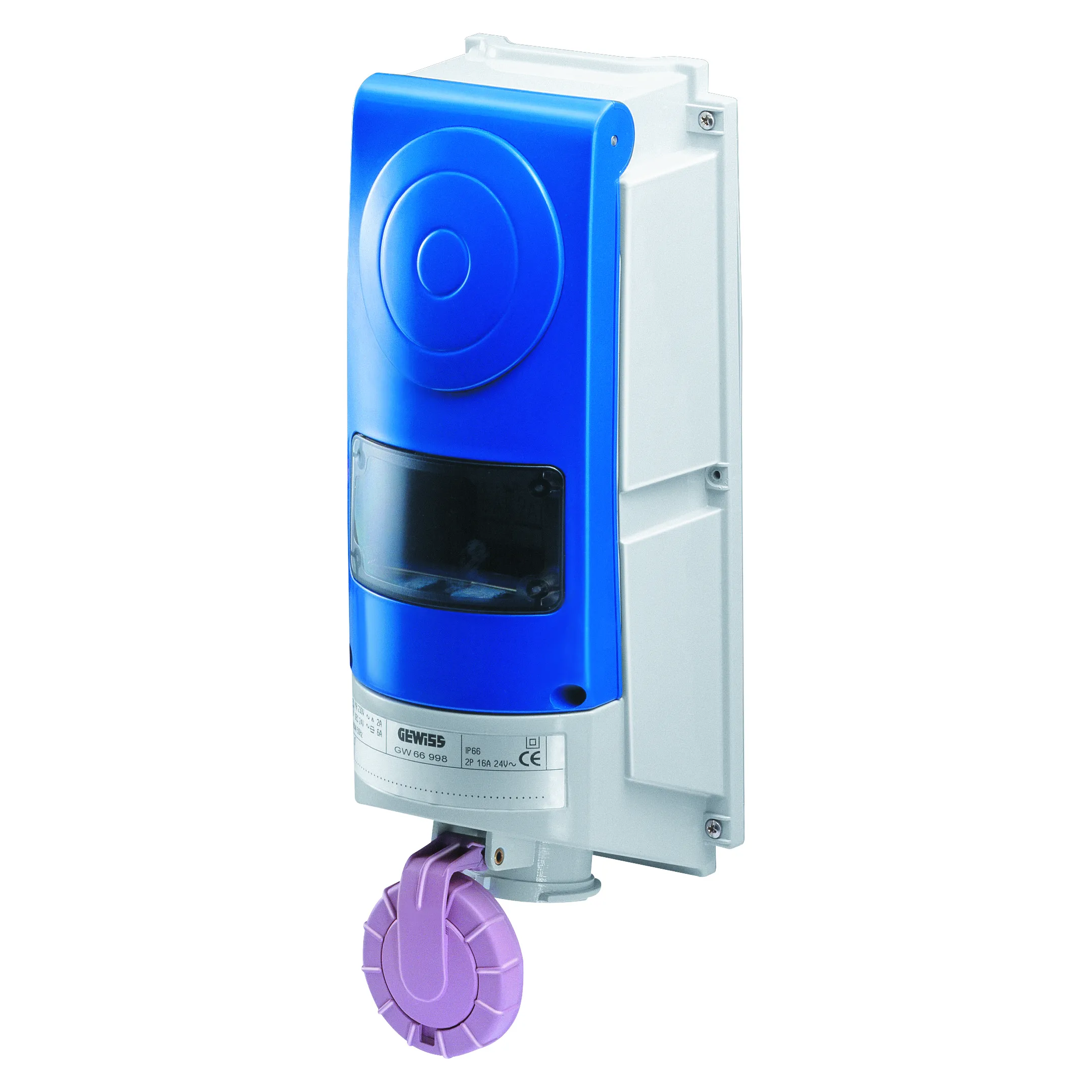 Priza Fixa Verticala Fara Fund Transformator De Siguranta Pentru Utilizare Grea 2P 160Va Selv IP66 Gewiss GW66886