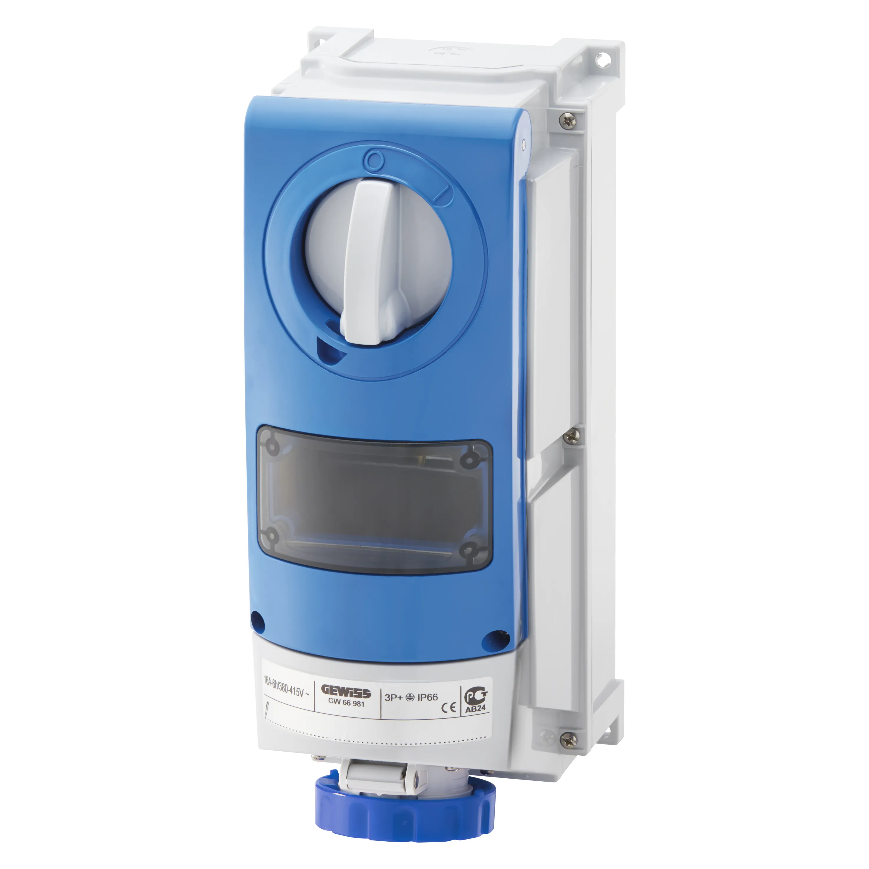 Priza Fixa Interblocata Verticala Cu Partea Inferioara -Pentru Montarea Dispozitivelor Modulare Pentru Utilizare Intensa 3P+E 16A 200-250V-50/60Hz 9H-IP66 Gewiss GW66978