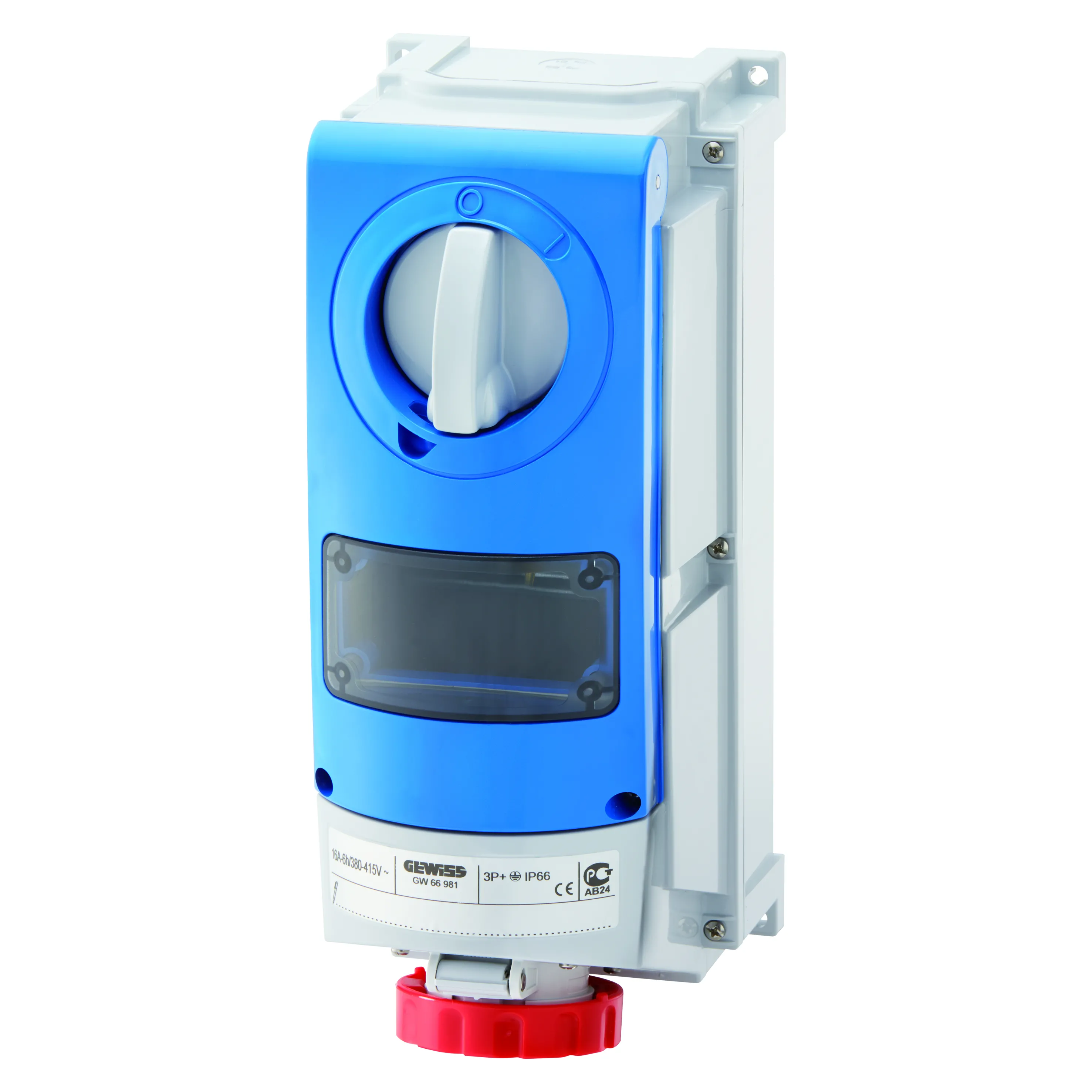Priza Fixa Interblocata Verticala Cu Partea Inferioara -Pentru Montarea Dispozitivelor Modulare Pentru Utilizare Intensa 3P+N+E 16A 346-415V-50/60Hz 6H-IP66 Gewiss GW66982