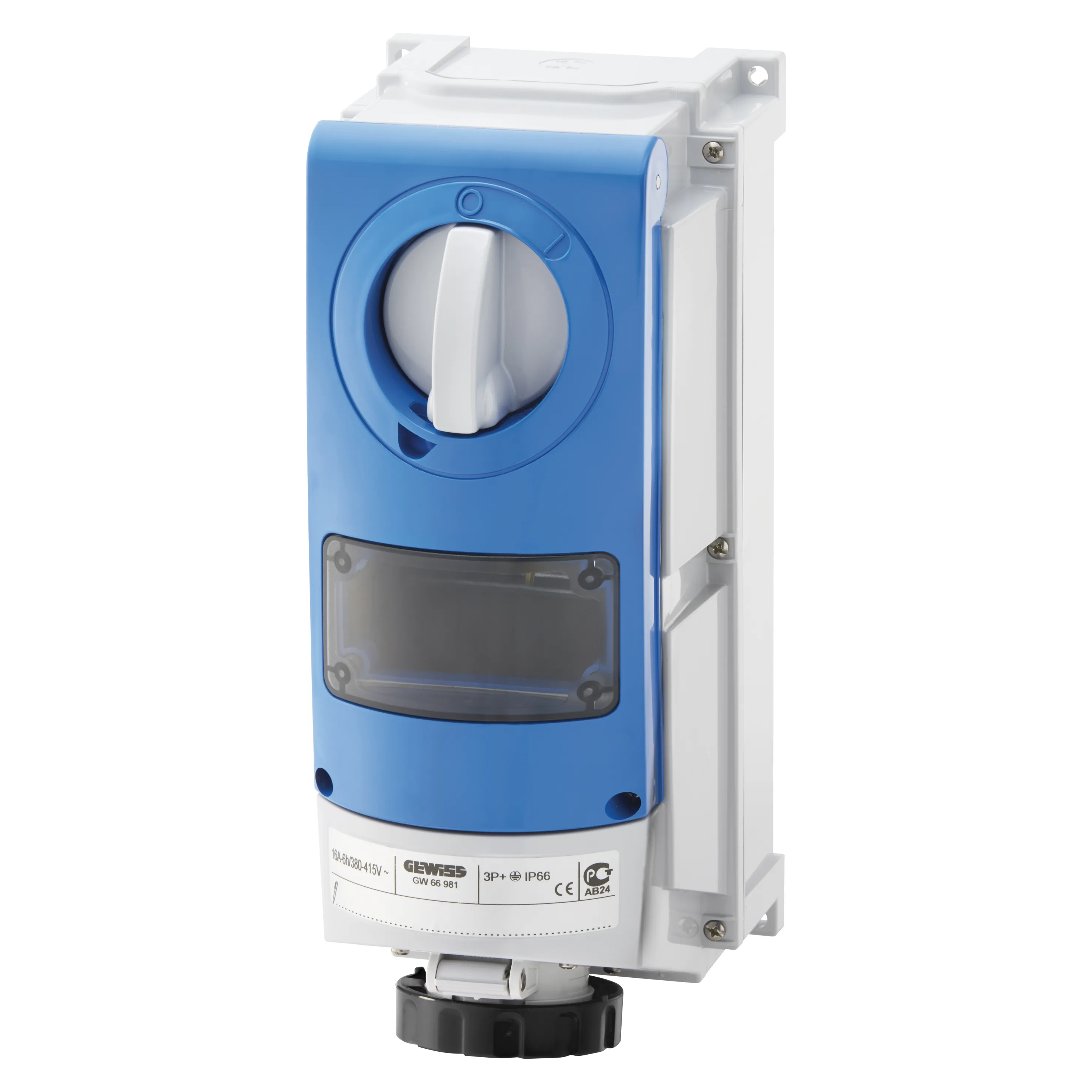 Priza Fixa Interblocata Verticala Cu Partea Inferioara -Pentru Montarea Dispozitivelor Modulare Pentru Utilizare Intensa 3P+N+E 16A 480-500V-50/60Hz 7H-IP66 Gewiss GW66984