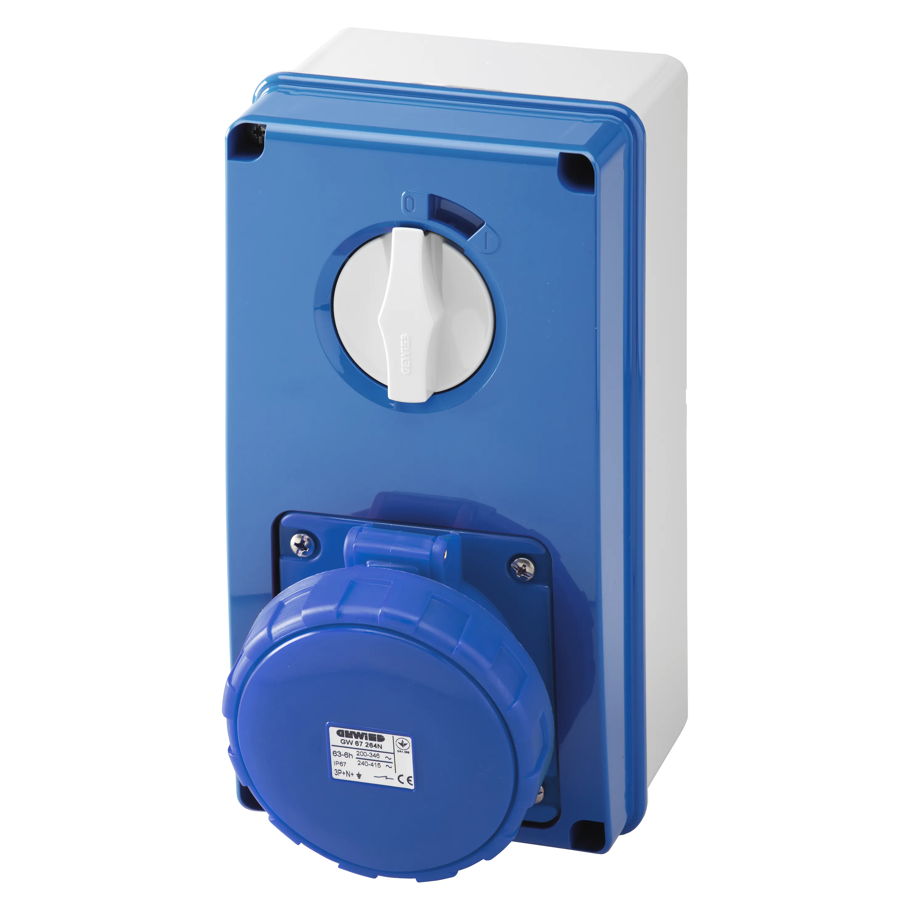 Priza Interblocata Fixa Verticala Cu Partea Inferioara Fara Baza Suport De Alimentare 3P+N+E 63A 200-250V 50/60Hz 9H IP67 Gewiss GW67261N