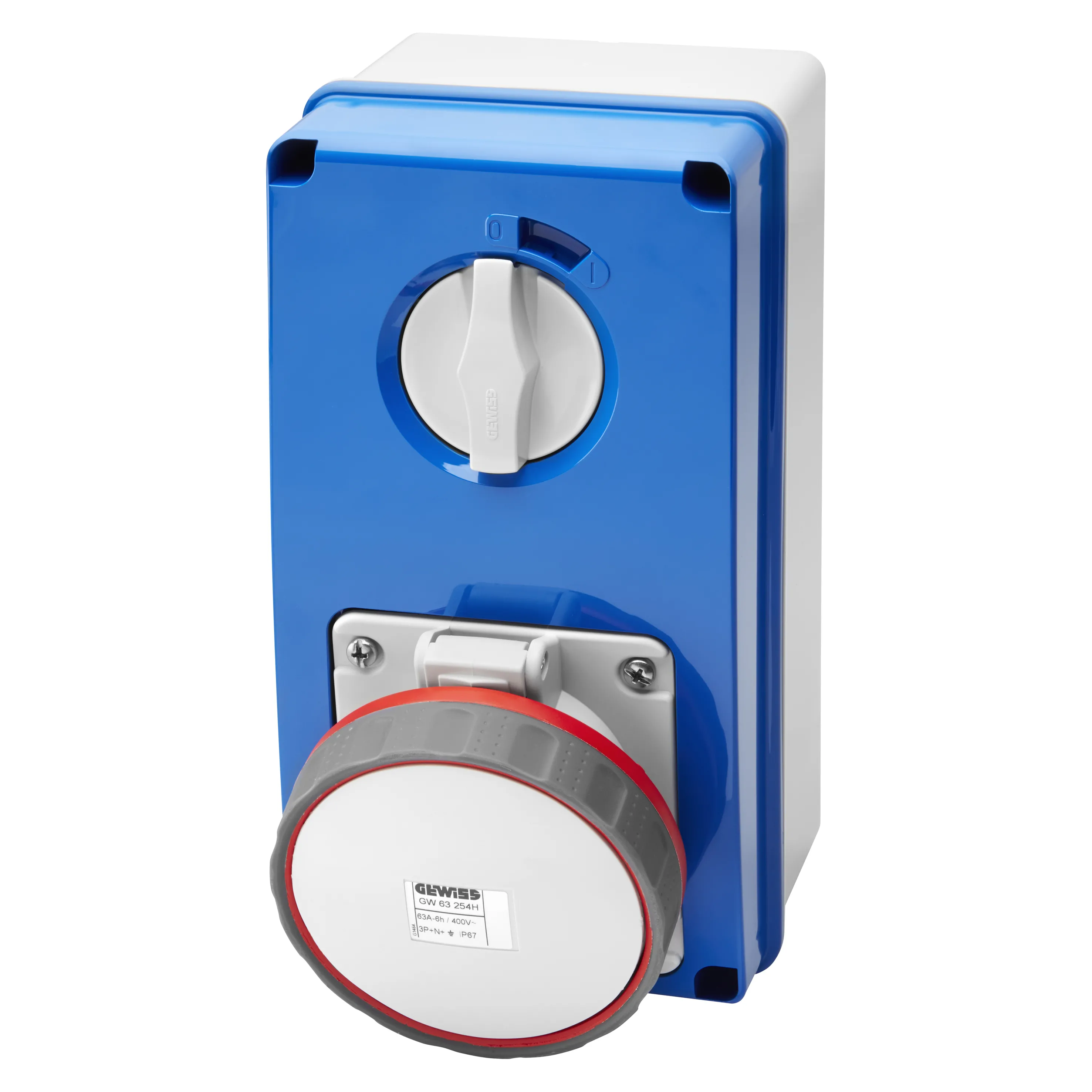 Priza Interblocata Fixa Verticala Cu Partea Inferioara Fara Baza Suport De Alimentare 3P+E 63A 380-415V 50/60Hz 6H IP67 Gewiss GW67263N