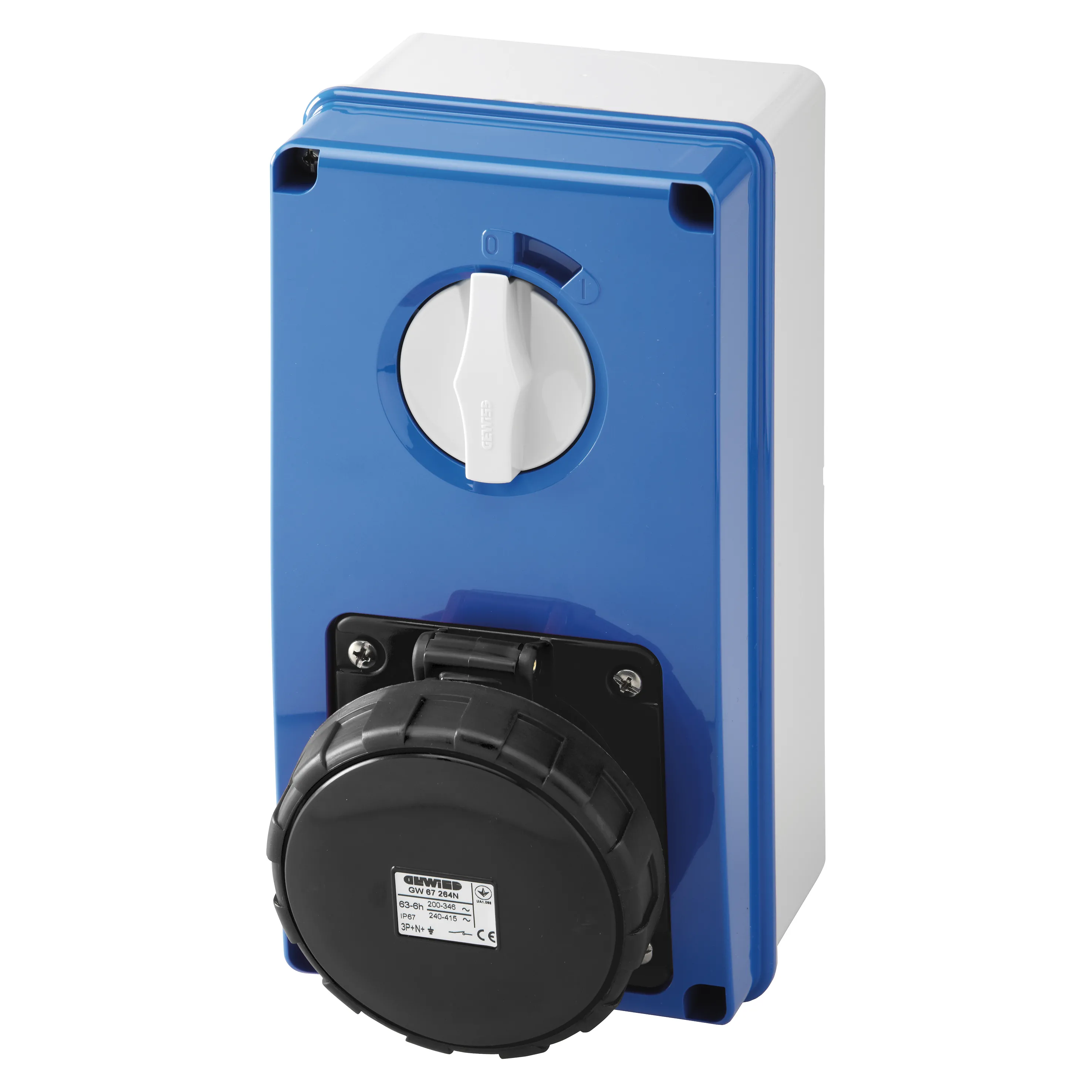 Priza Interblocata Fixa Verticala Cu Partea Inferioara Fara Baza Suport De Alimentare 3P+E 63A 480-500V 50/60Hz 7H IP67 Gewiss GW67265N