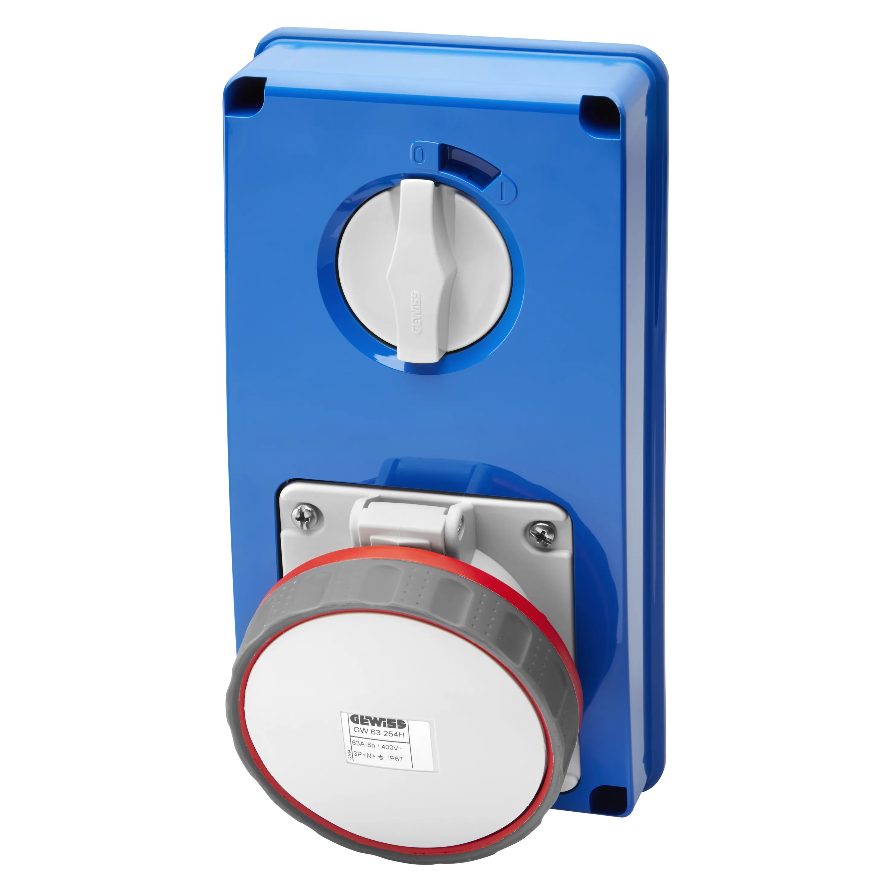 Priza Interblocata Fixa Verticala Fara Fund Fara Baza Suport De Alimentare 2P+E 63A 380-415V 50/60Hz 9H IP67 Gewiss GW67362N