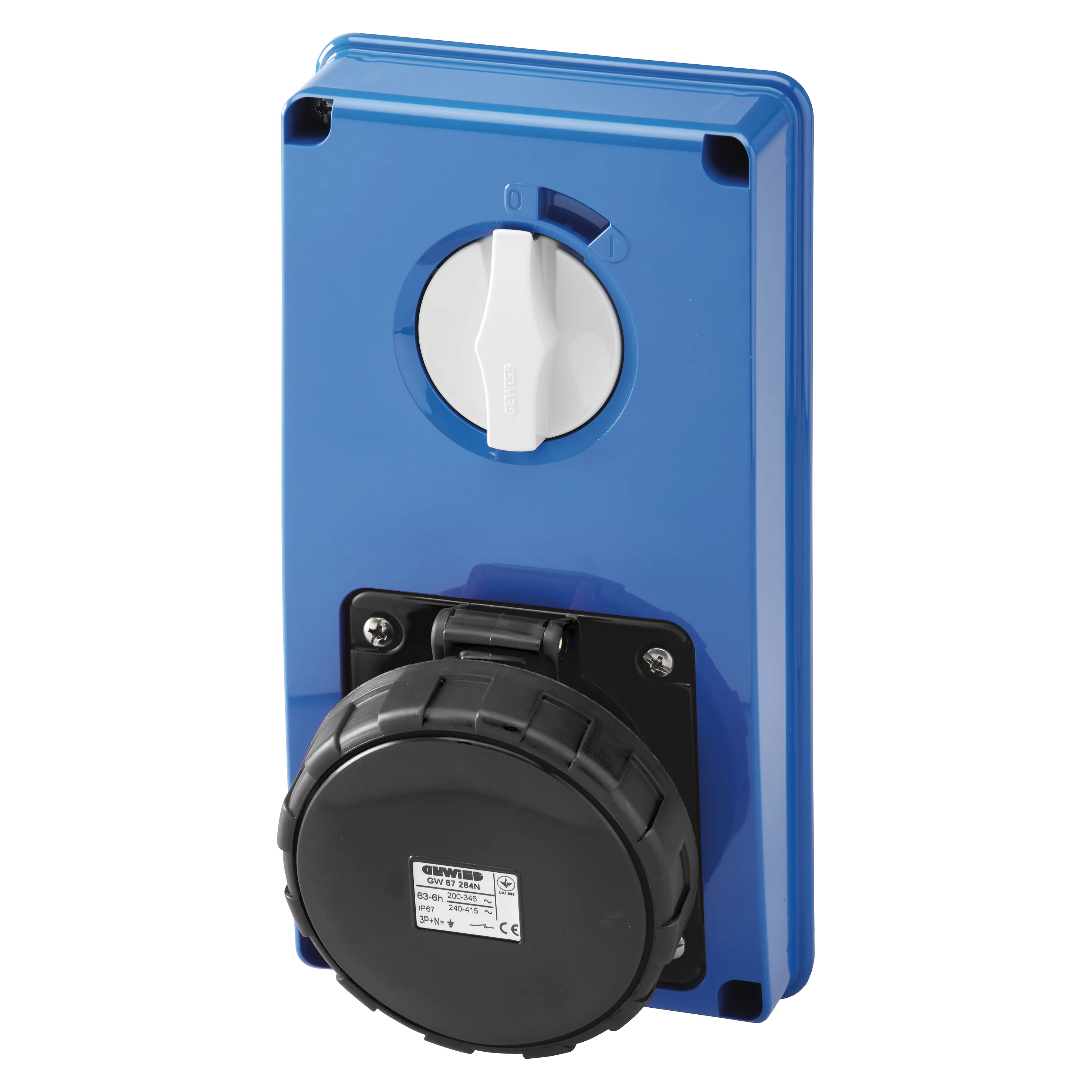 Priza interblocata fixa verticala fara fund fara baza suport de alimentare 3p+n+e 63a 480-500v 50/60hz 7h ip67 gewiss gw67366n