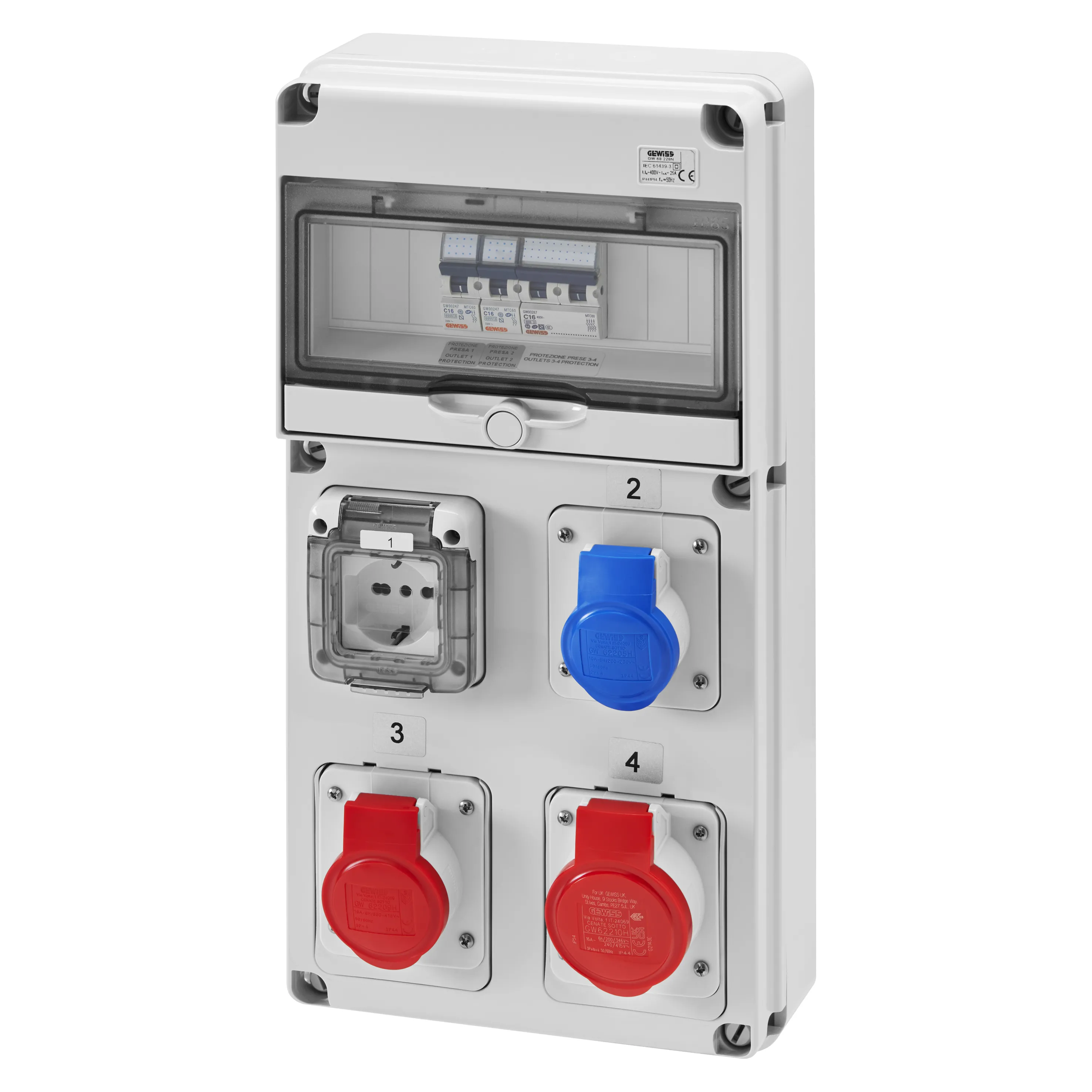 Tablou organiaze santier q-din 10 module asd 3 iec 309 1 priza it/de ip44 gewiss gw68228n
