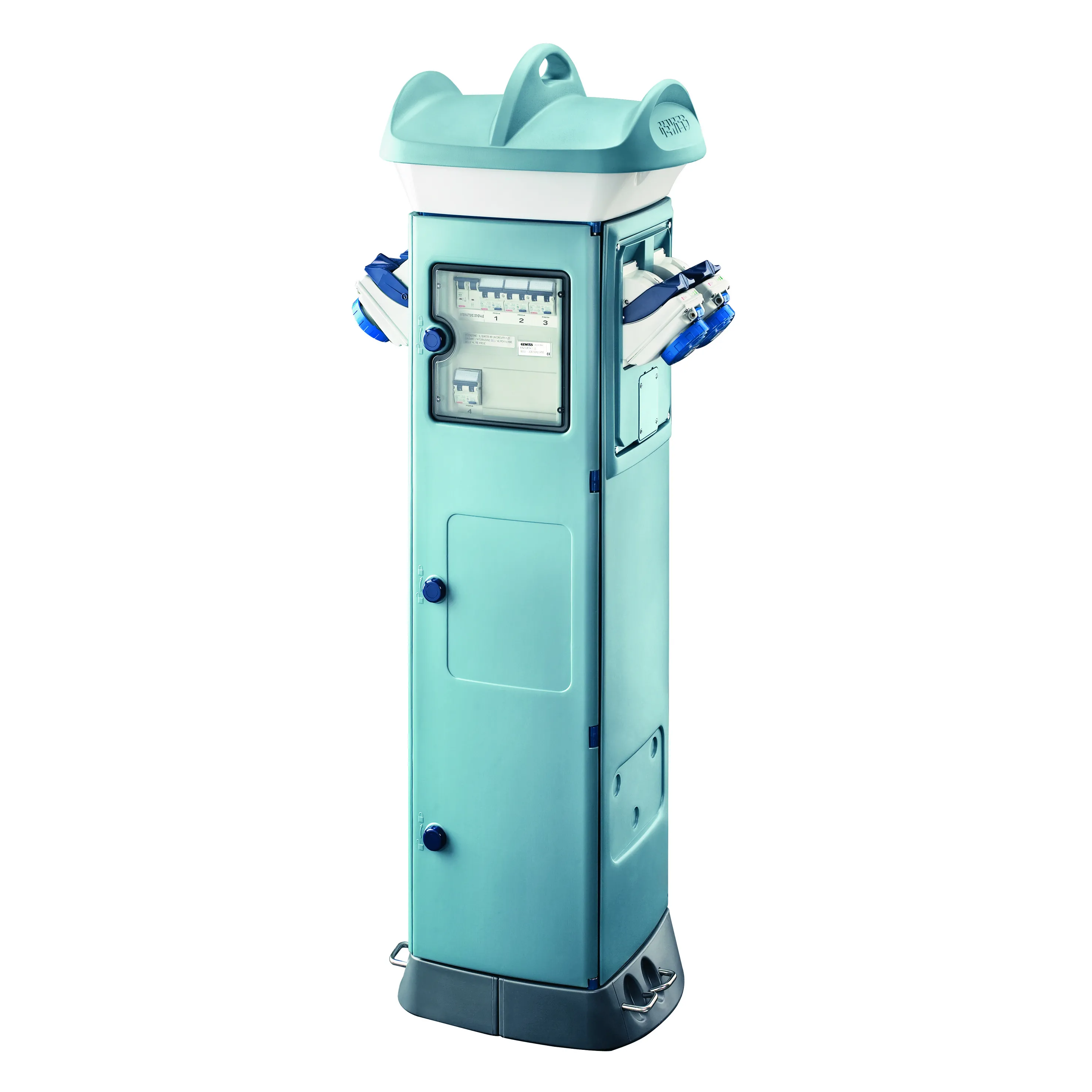 Qmc63C Cablat Pentru Camping Decolare Laterala Dubla 4 Prize 2P+E 16A Combibloc IP55 Albastru Deschis Gewiss GW68856A