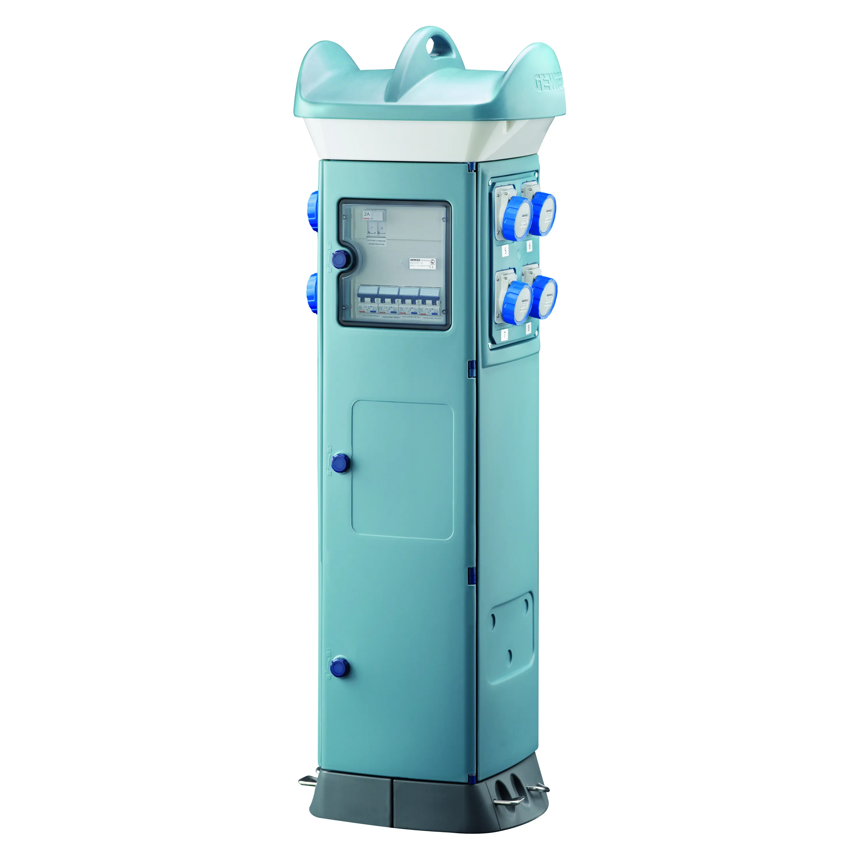 Qmc63C Cablat Pentru Camping Decolare Laterala Dubla Priza Cu 8 Prize 2P+E 16A IP55 Albastru Deschis Gewiss GW68857A