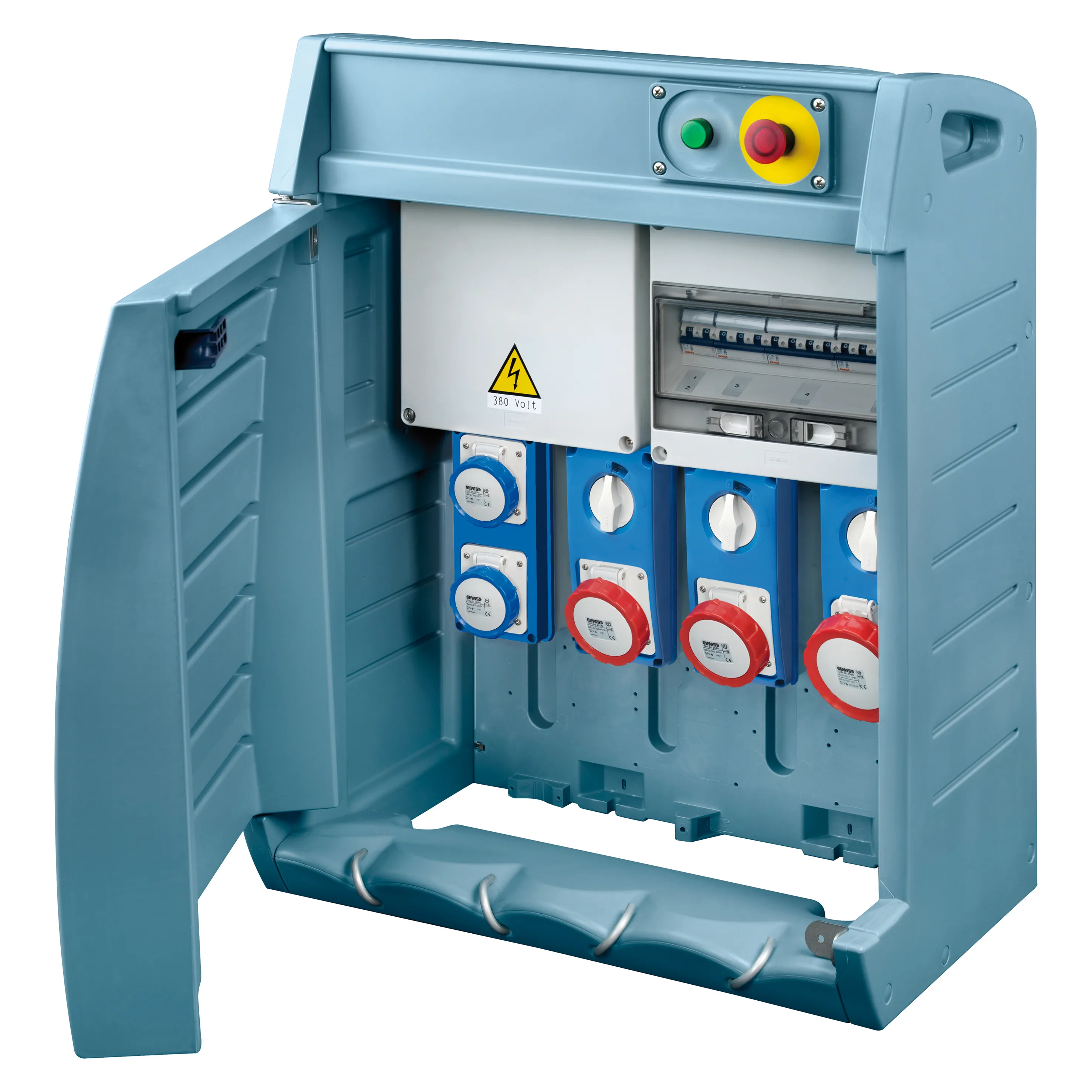 Tablou organiaze santier Q-Box 4 Cu Regleta De Borne Cablata 2 2P+E 16A Iec 309 + 1 3P+E 16 A + 1 3P+N+E 16A + 1 3P+N+E 32A IP55 Gewiss GW68514