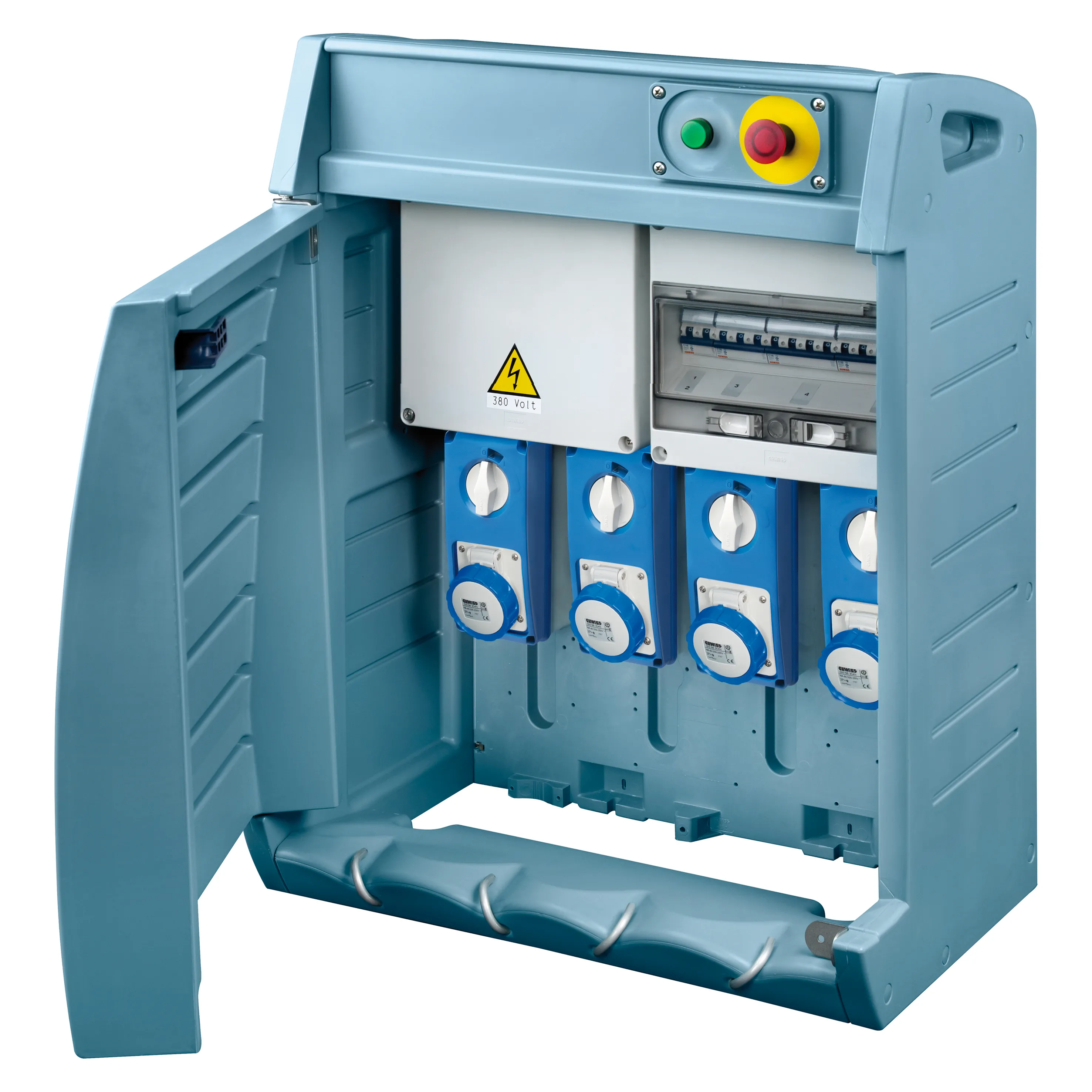Tablou organiaze santier Q-Box 4 Cu Regleta De Borne Cablata 2 2P+E 16A + 1 3P+E 16A + 1 3P+N+E 16 A IP55 Gewiss GW68564