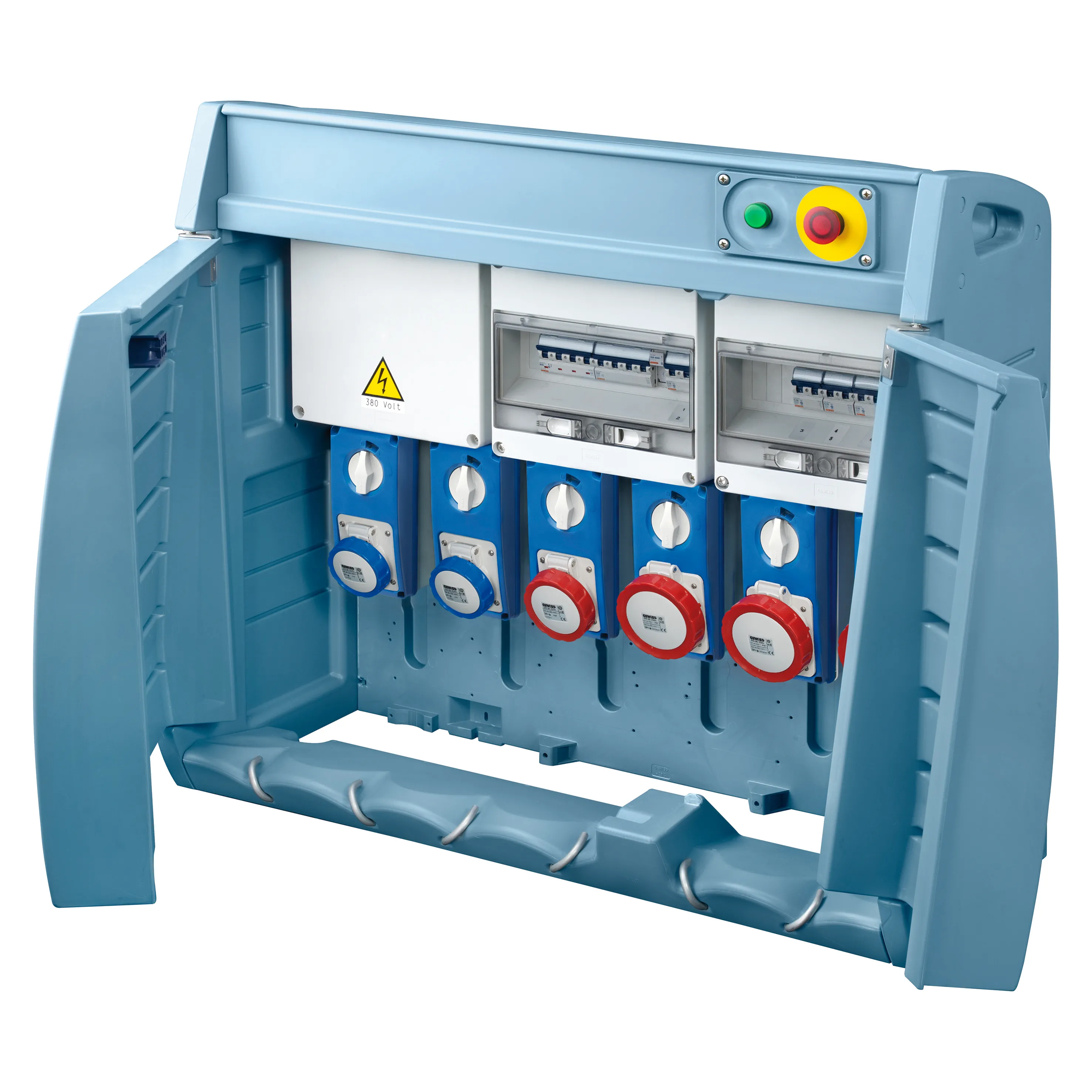 Tablou organiaze santier Q-Box 6 Cu Regleta De Borne Cablata 3 2P+E 16A + 1 3P+E 16A + 1 3P+N+E 16A + 1 3P+N+E 32A IP55 Gewiss GW68581
