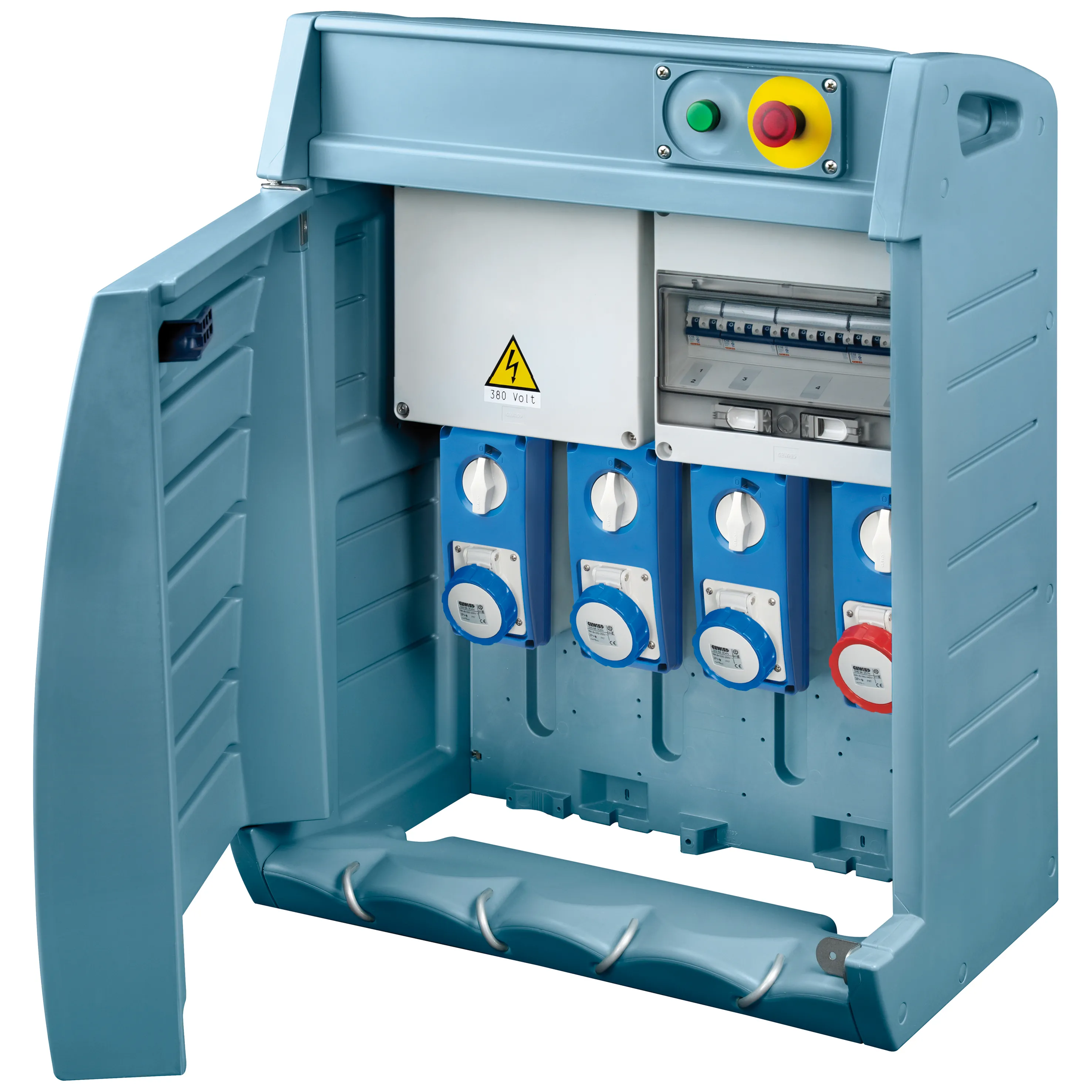 Tablou organiaze santier Q-Box 4 Cu Fisa De Alimentare Cablata 1 2P+E 16A + 2 3P+E 16A + 1 3P+E 32A IP55 Gewiss GW68588